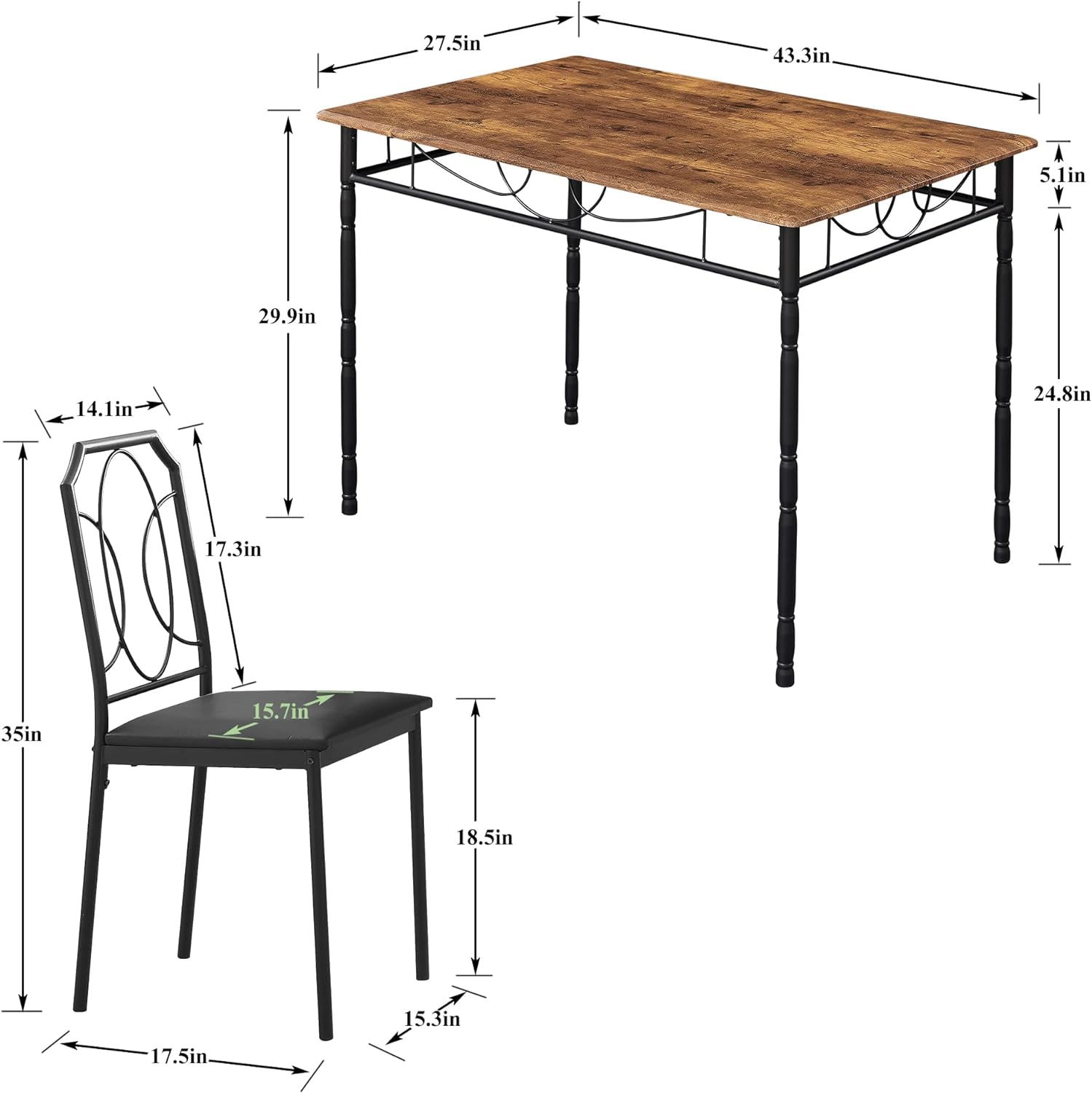 VECELO Modern 5 Pieces Dining Table Set