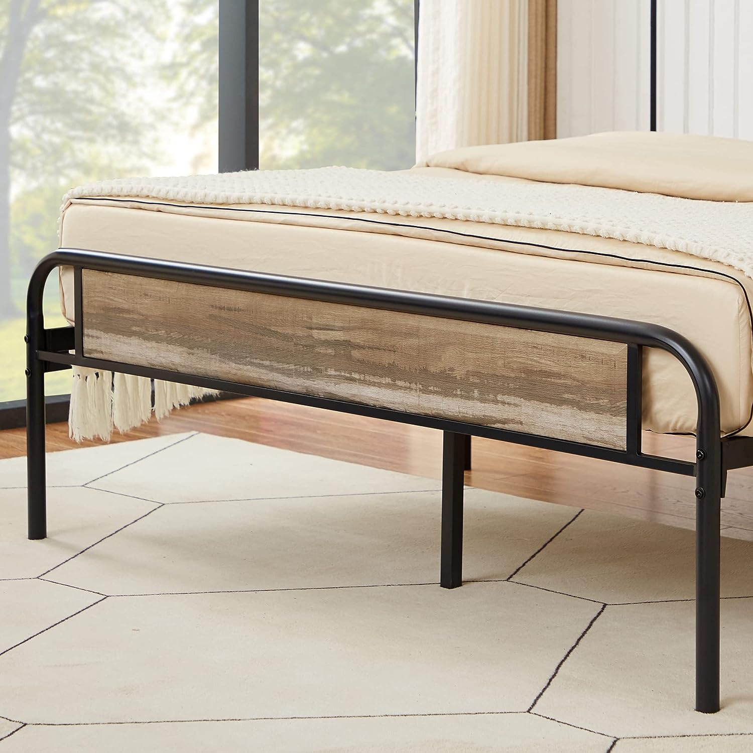 VECELO Bed Frame Metal Platform with Wooden Headboard Footboard Heavy Duty Mattress Foundation - VECELO