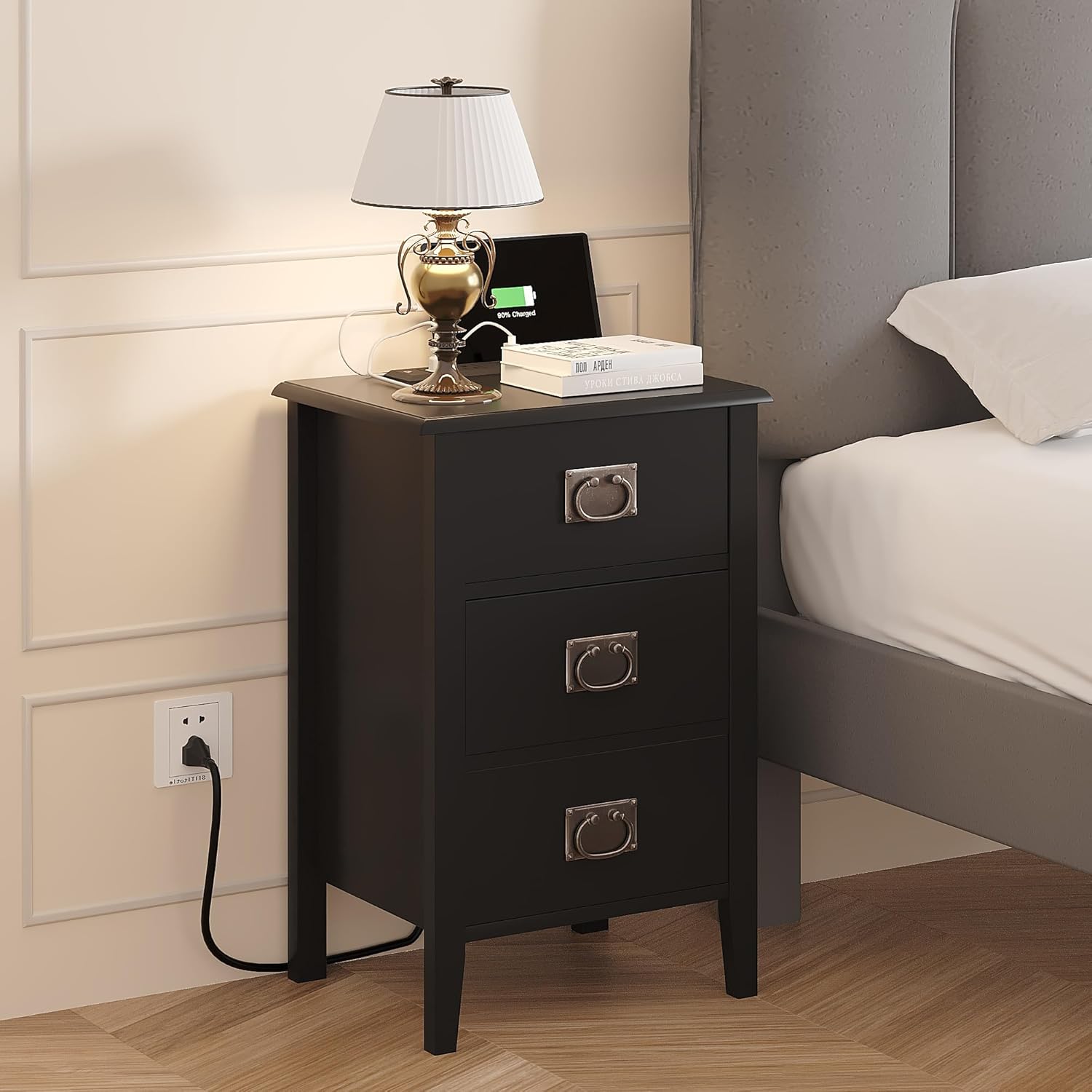 VECELO Nightstand Set of 2 with Charging Station