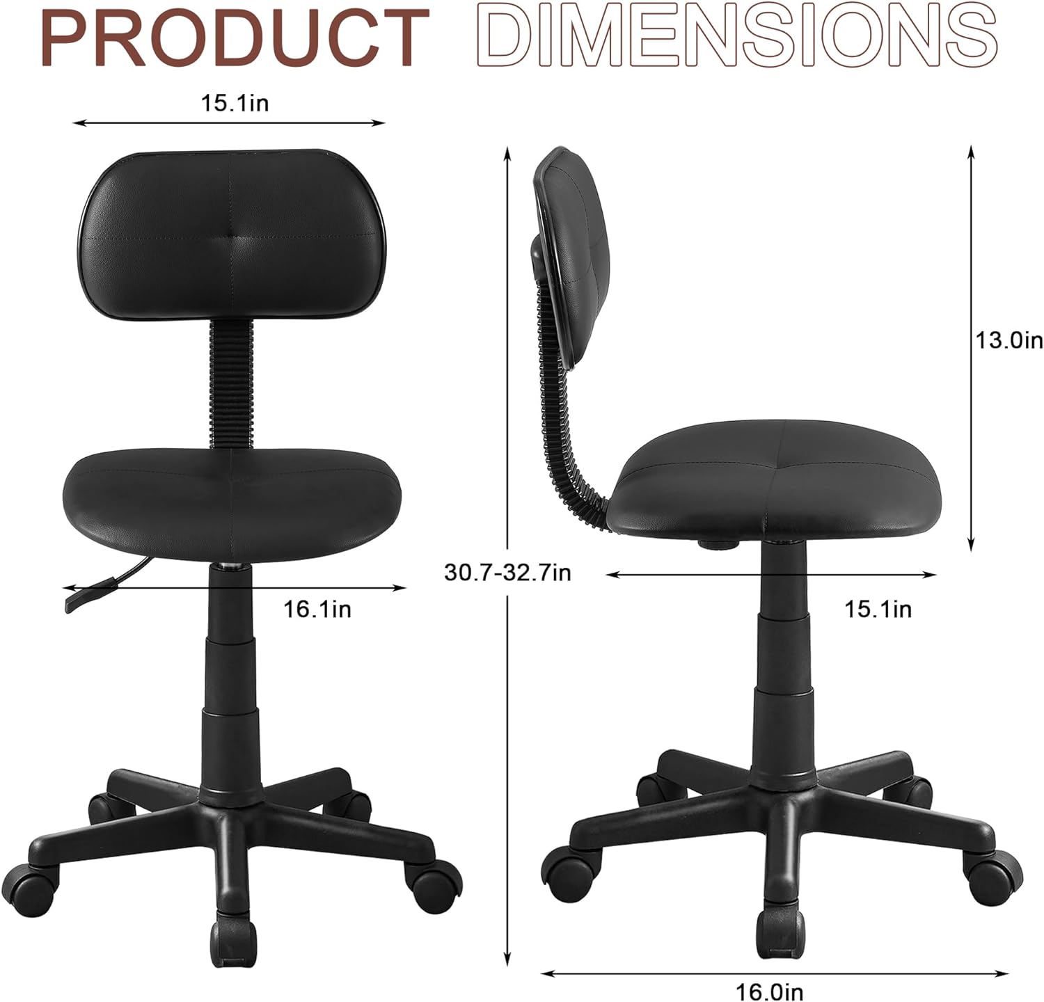 VECELO Armless Home Office Chair Low-Back Height Adjustable Stools - VECELO