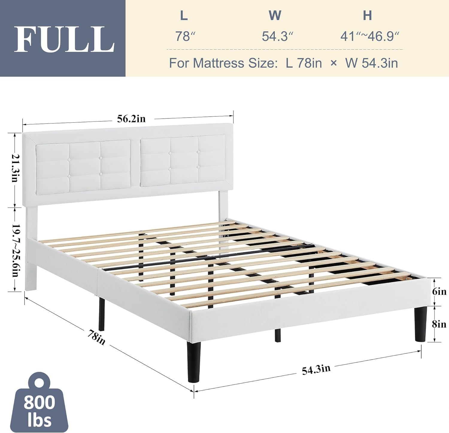 VECELO Upholstered Platform Bed Frame with Height Adjustable Headboard