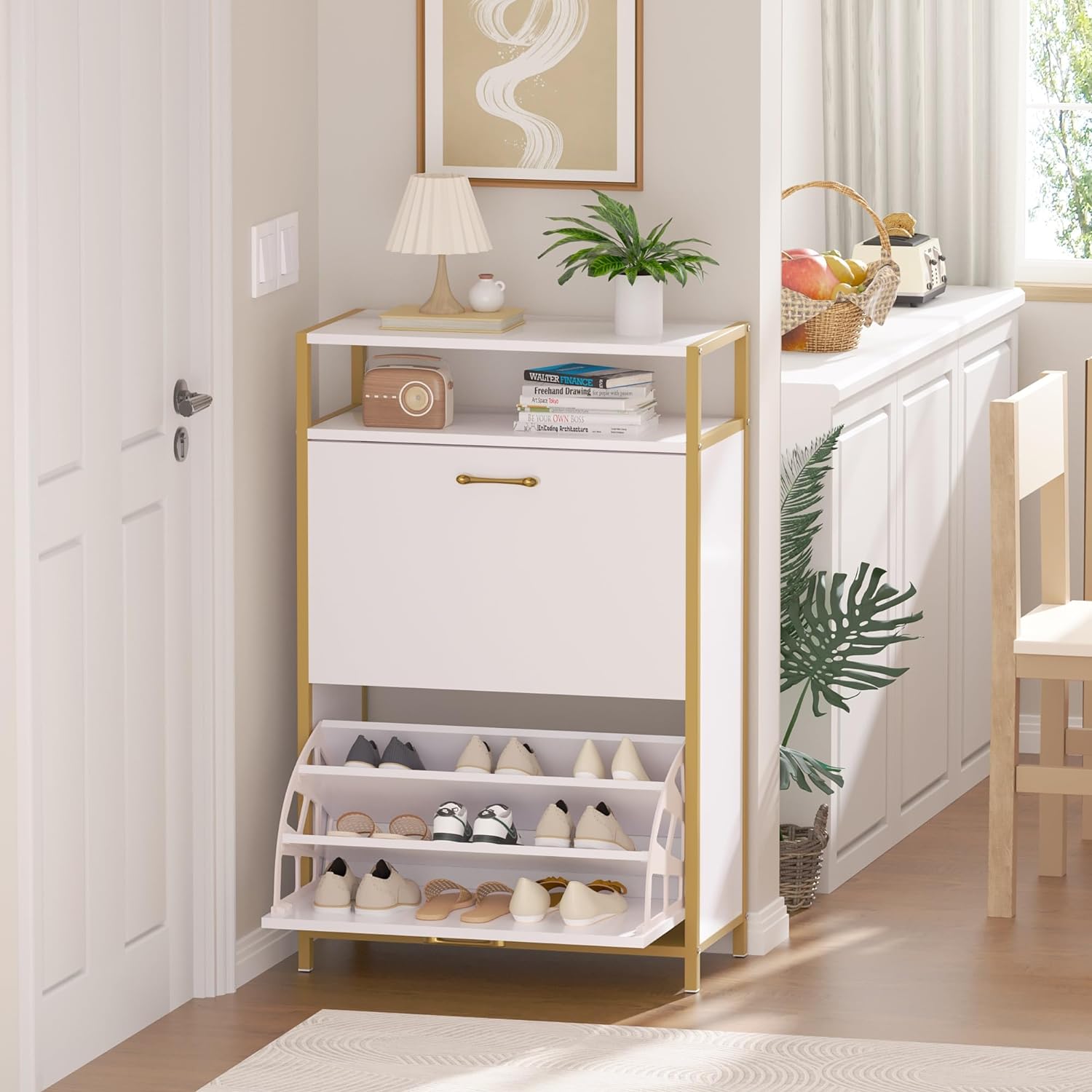 VECELO Shoe Storage Cabinet with Flip Drawers - Main Image