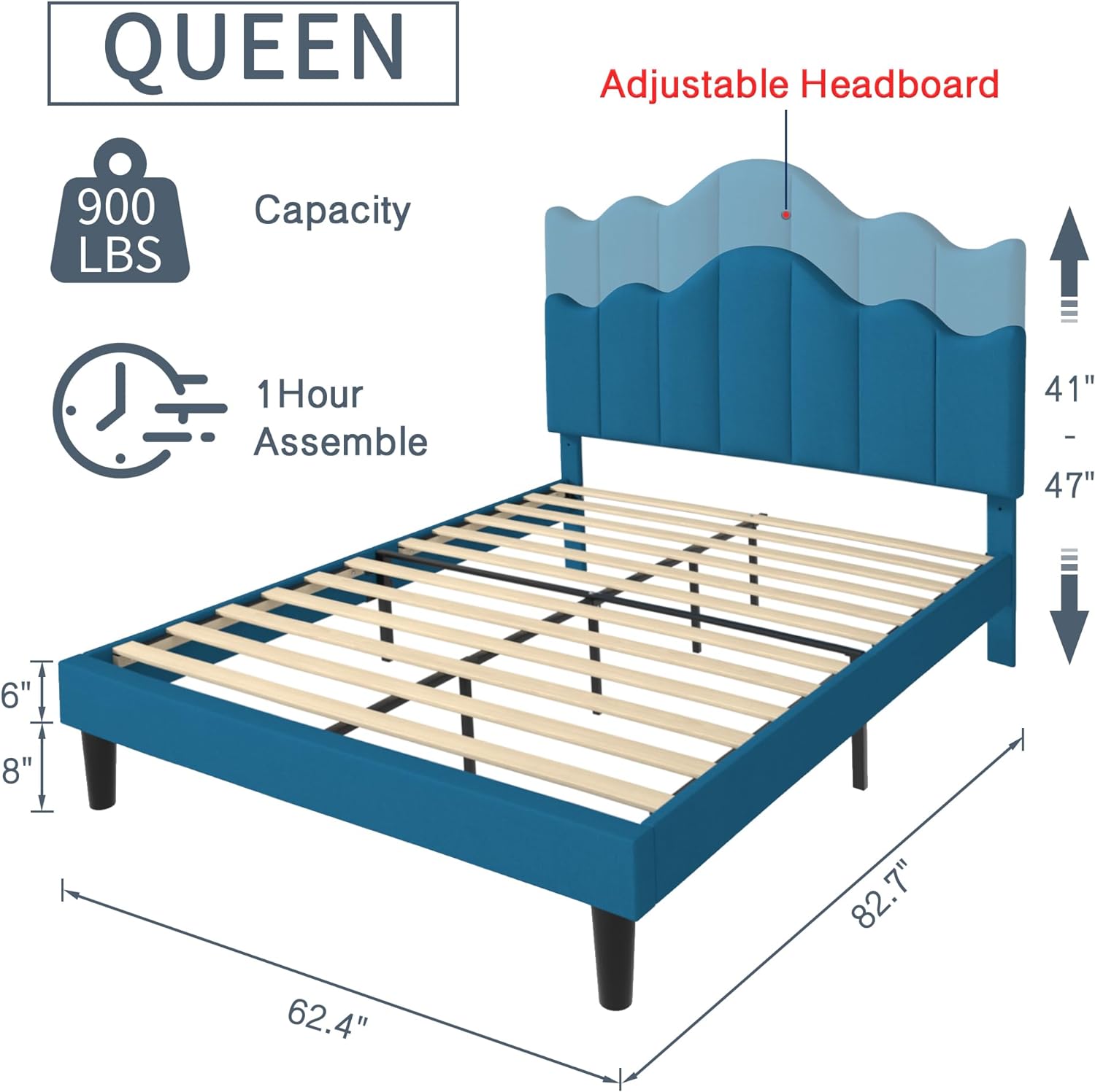 VECELO Upholstered Platform Bed,Mattress Foundation with Headboard