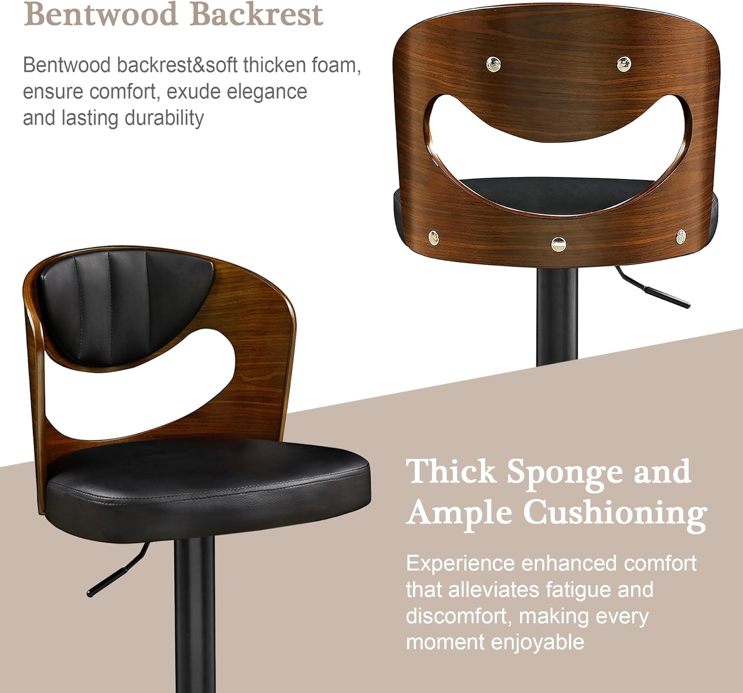 VECELO Bar Stool Set of 2,Counter Height Stools with Bentwood Back - VECELO