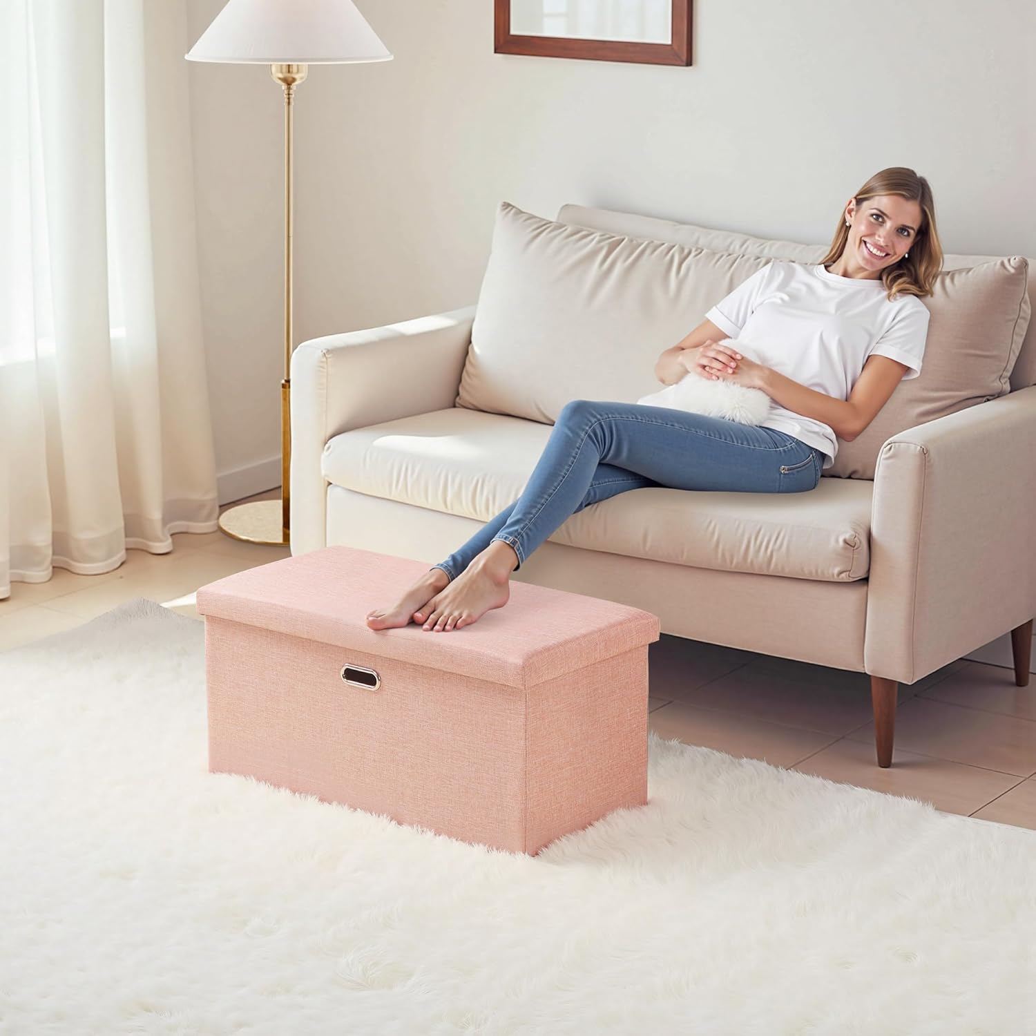 VECELO Folding Storage Ottoman Bench