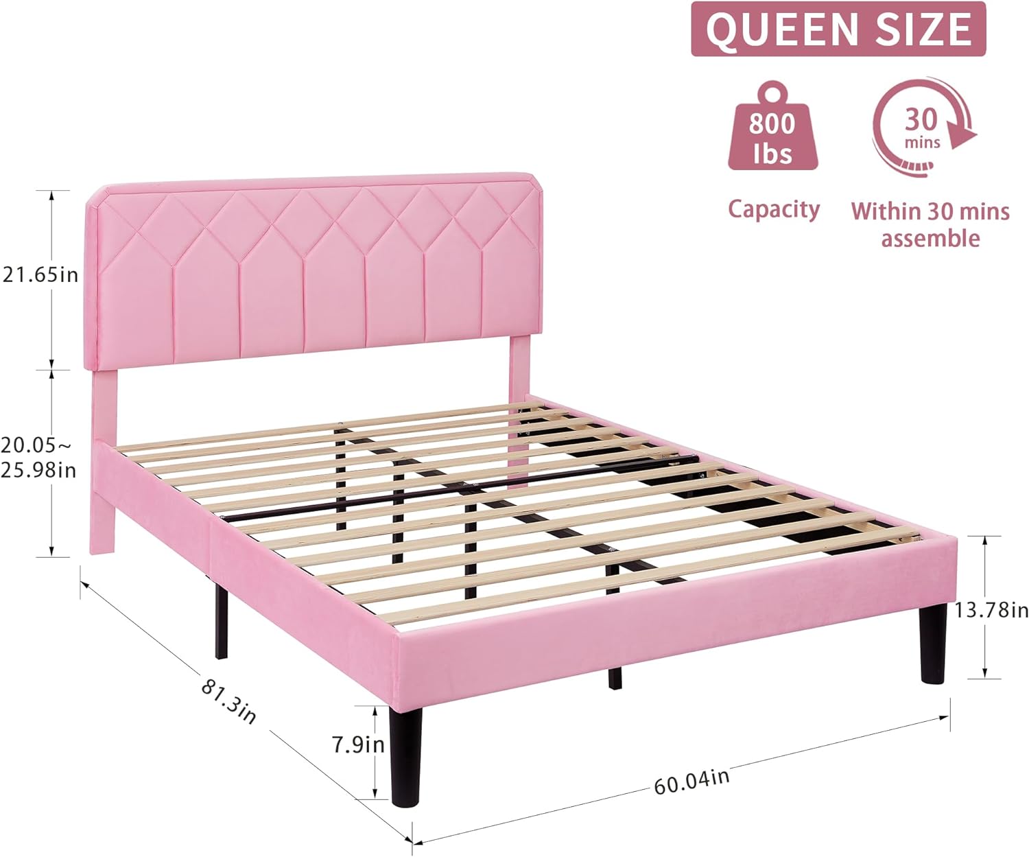 VECELO Premium Leather Upholstered Platform Bed Frame