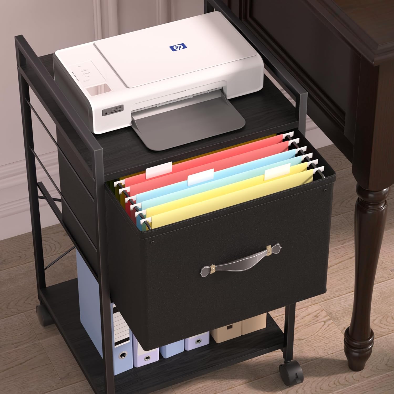 VECELO Mobile Vertical Filing Cabinet, Rolling Printer Shelf with Handle