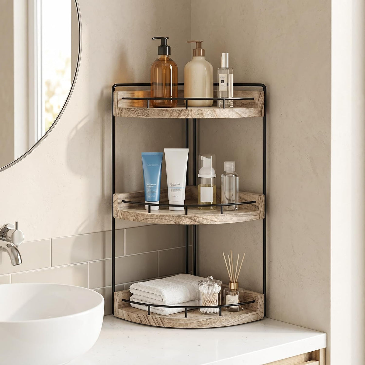 VECELO 2/3-Tier Free Standing Corner Shelf