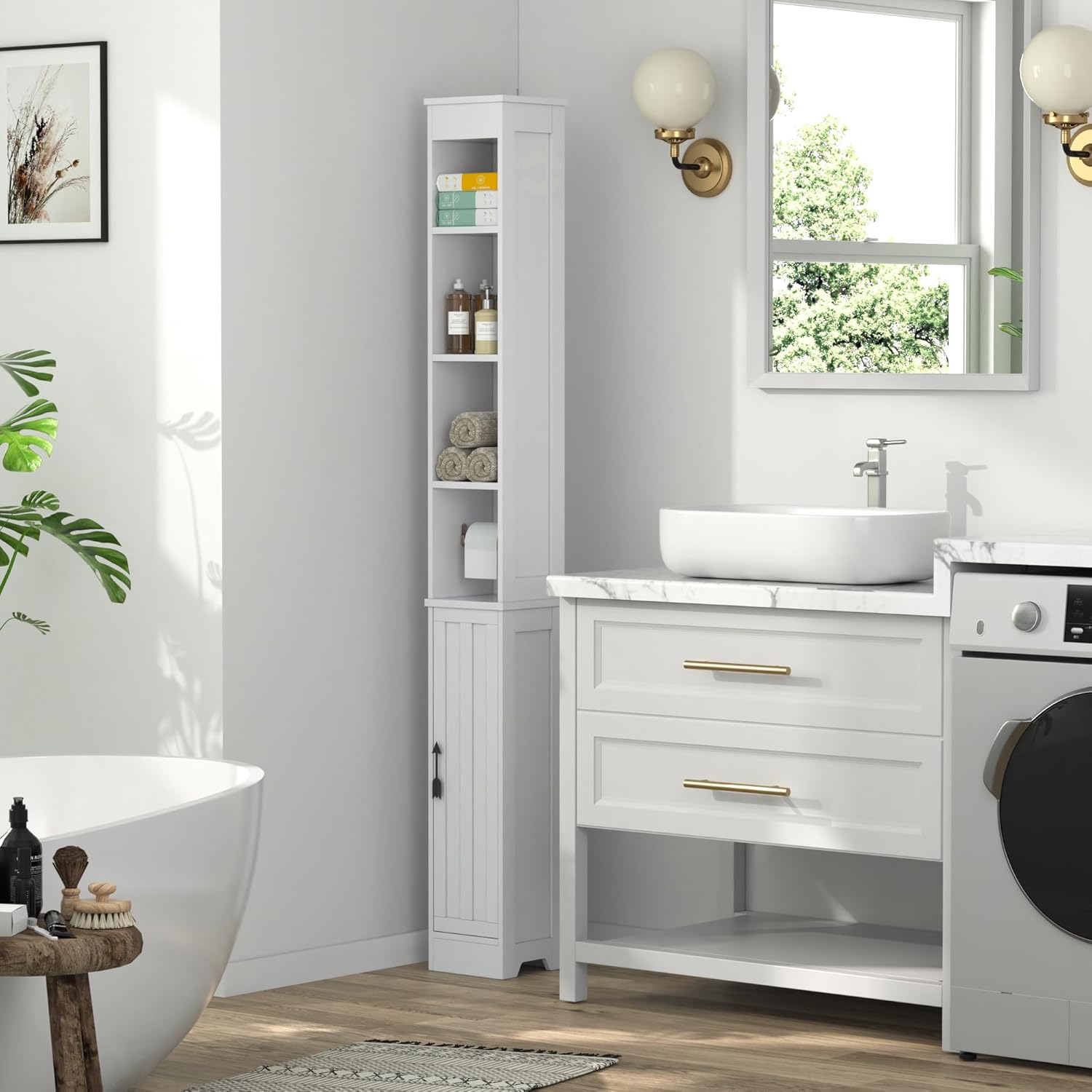 VECELO Bathroom Tall Cabinet with Adjustable Shelves - VECELO
