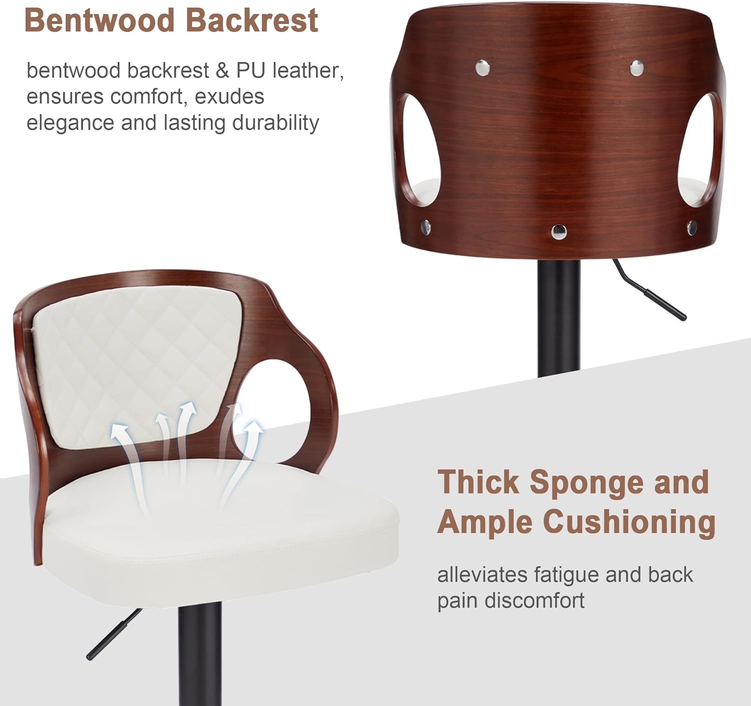 VECELO Bar Stool Set of 2, Counter Height Stools with Bentwood Back - VECELO