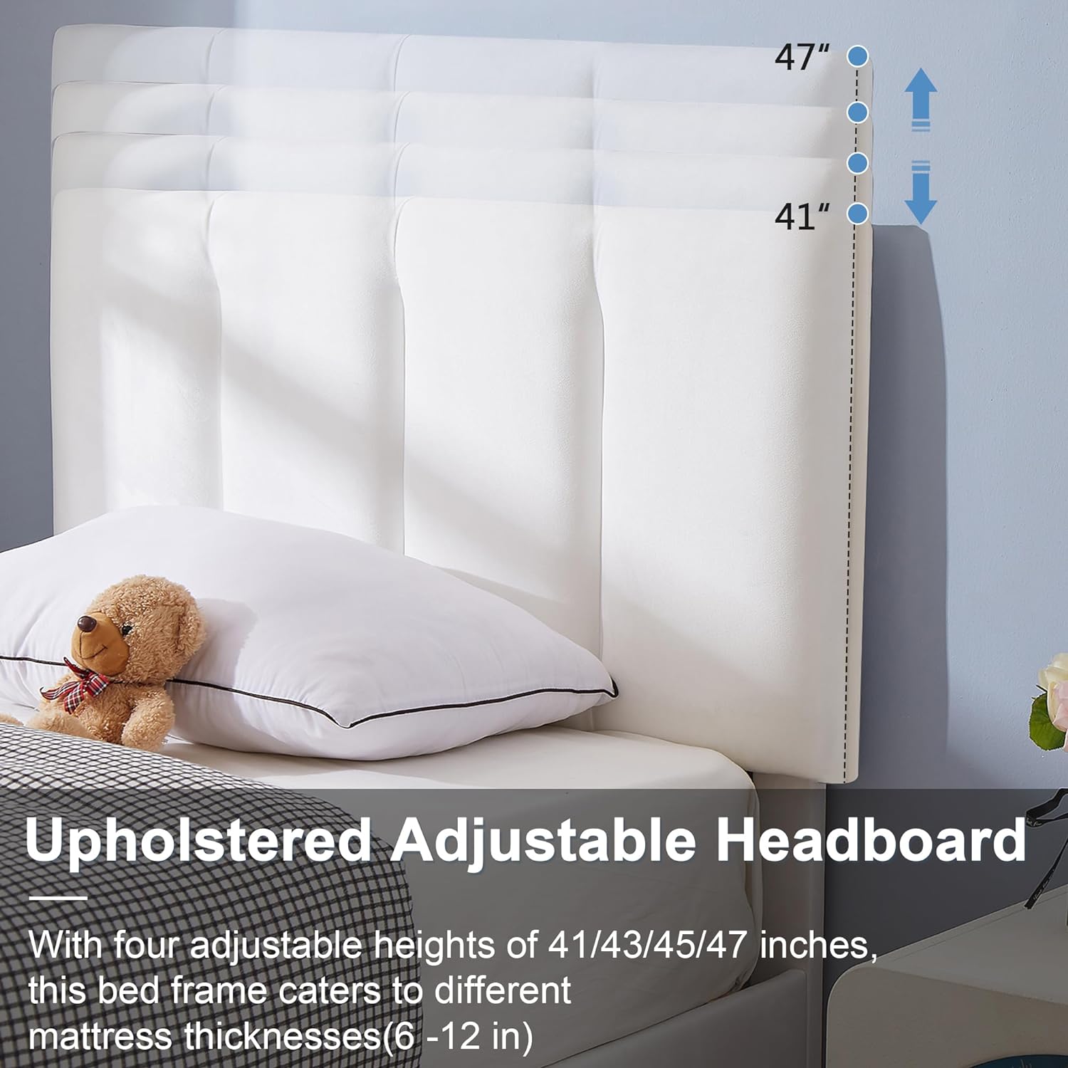 VECELO Modern Upholstered Platform Bedframe, Adjustable Headboard