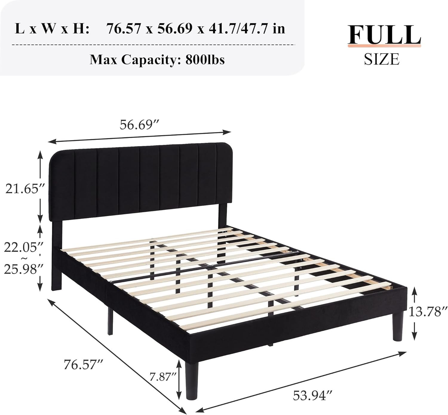VECELO Twin Size Bed Frame with Adjustable Headboard, Velvet Heavy Duty Platform Beds with Strong Wood Slats Support