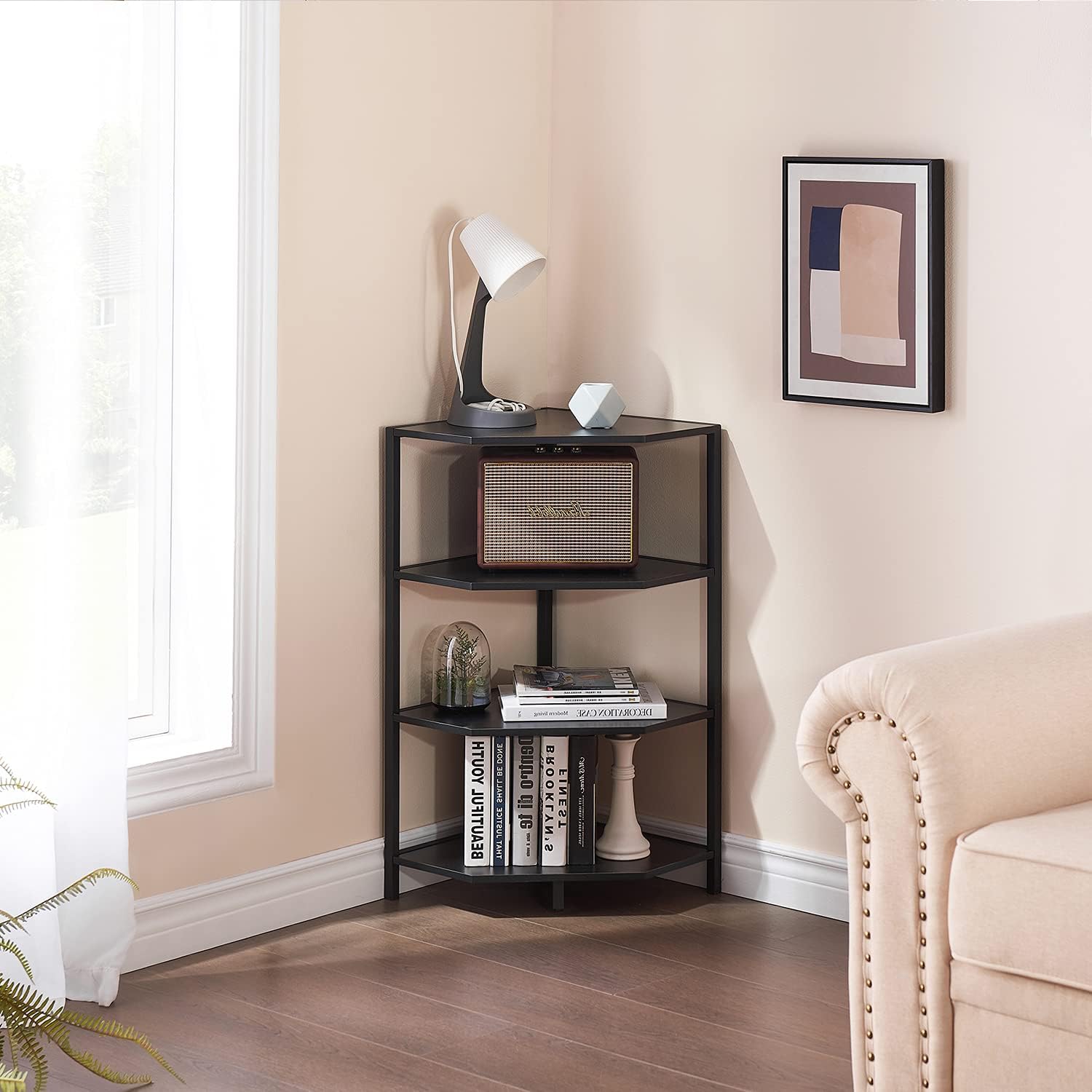 VECELO 31 Inch Corner Shelf, 4-Tier Display Shelves