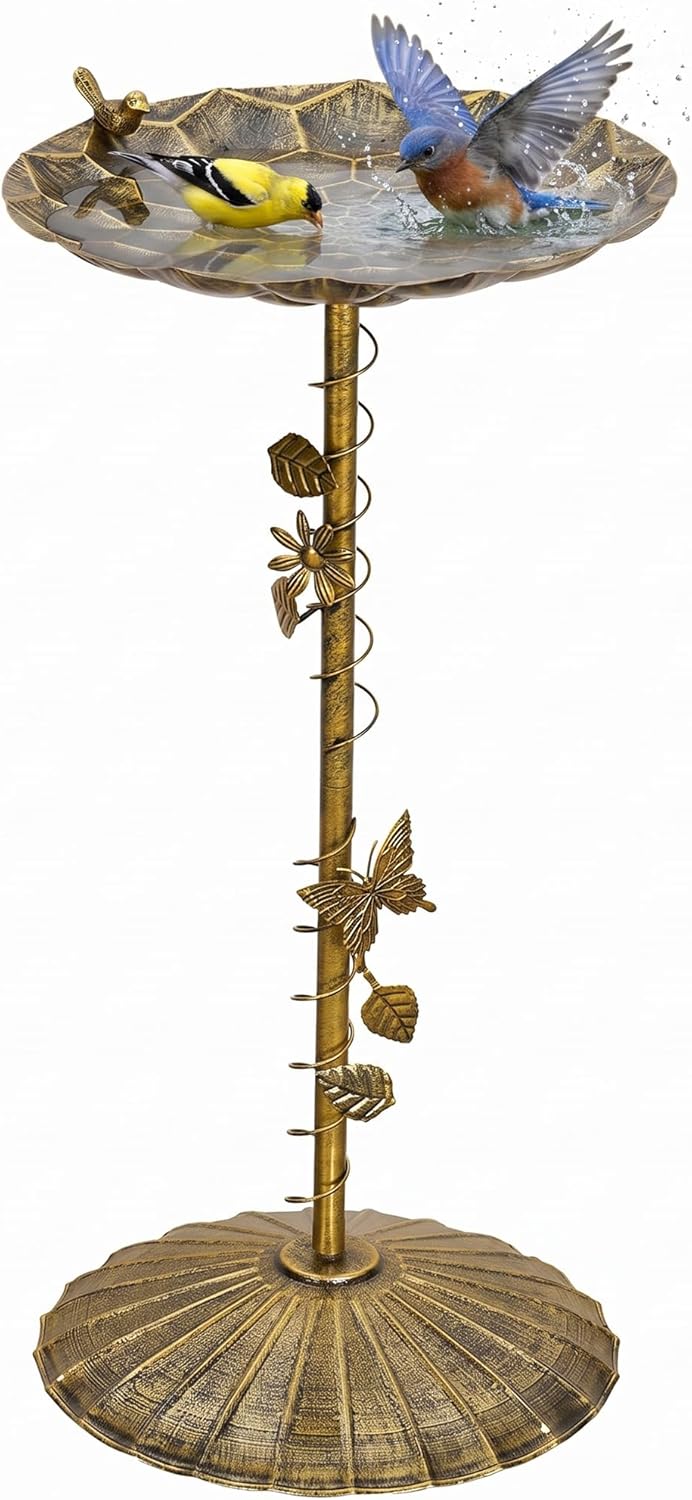 VECELO Antique Gold Metal Bird Bath for Outside