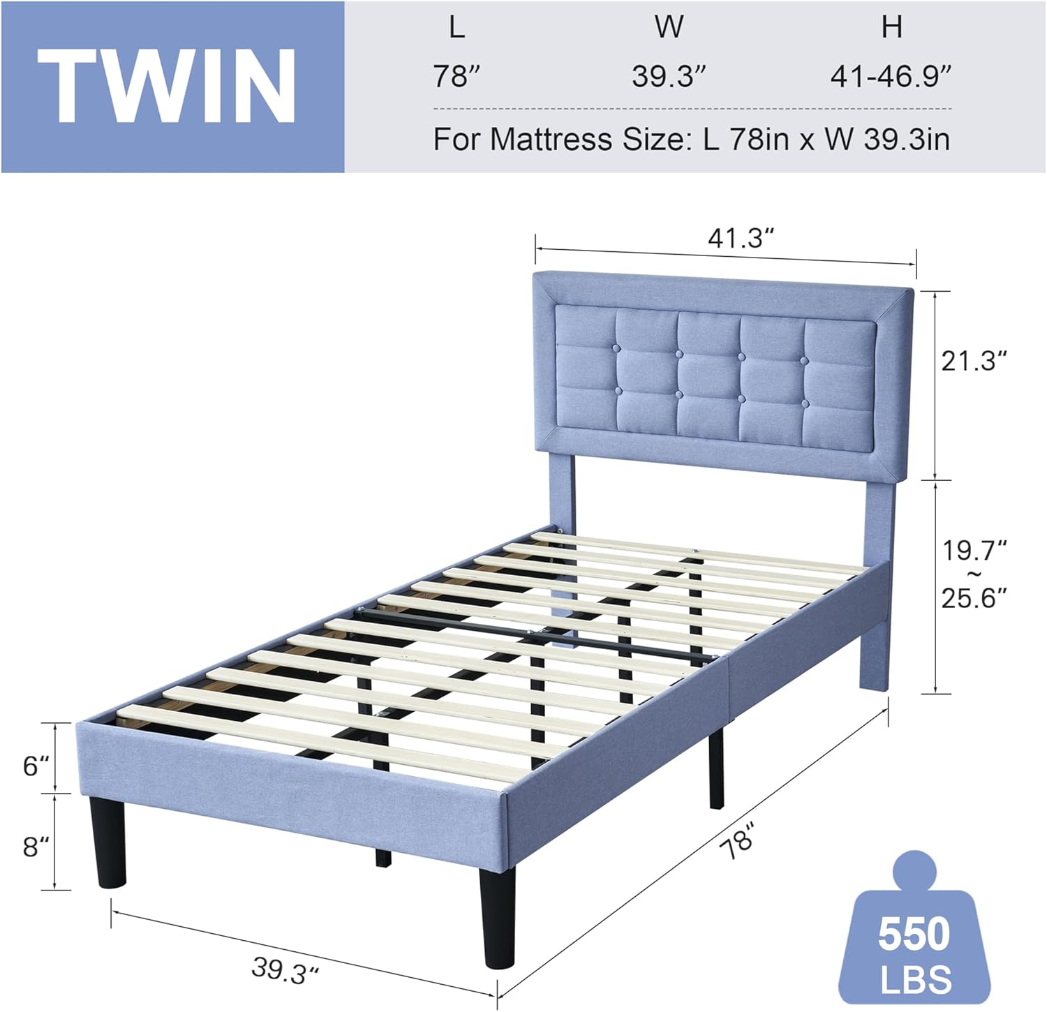VECELO Upholstered Platform Bed Frame with Height Adjustable Headboard