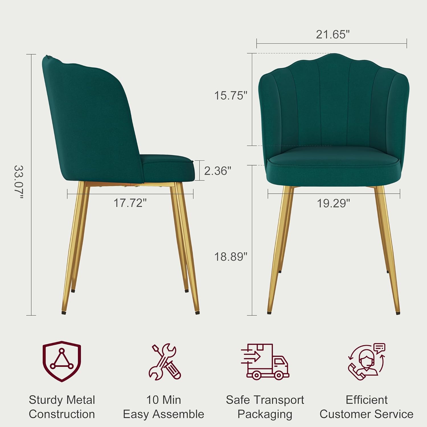 VECELO Velvet Dining Chairs Set of 4