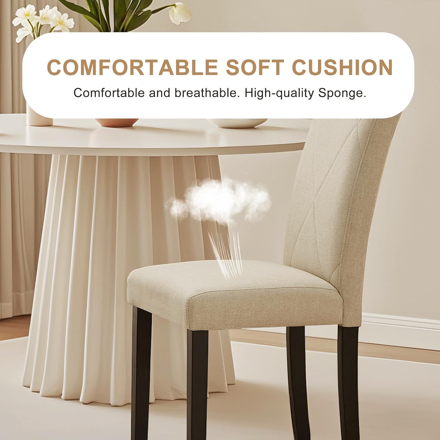 VECELO Upholstered Dining Chairs Set of 2 Modern Fabric and High Back & Solid Wood Legs for Kitchen