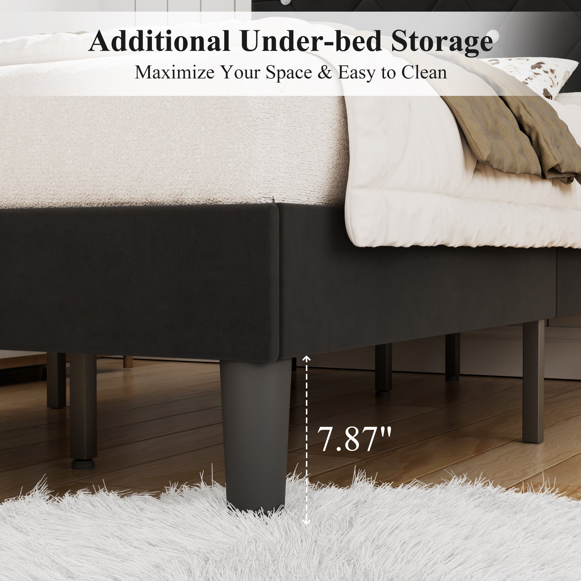 VECELO Bed Frame, Upholstered Platform with Adjustable Diamond Tufted Headboard