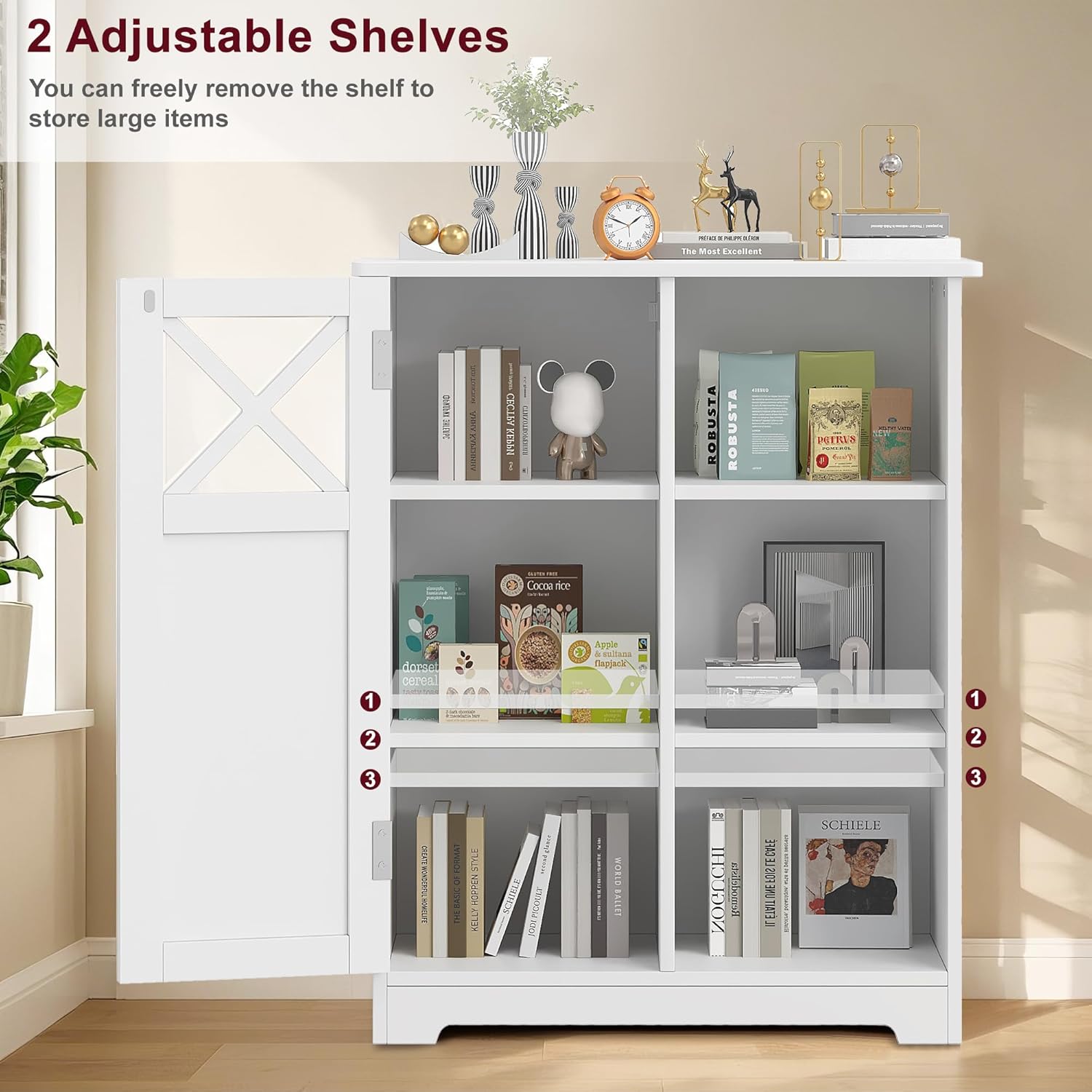 VECELO Bathroom Floor Storage Cabinet with 2 Adjustable Shelves