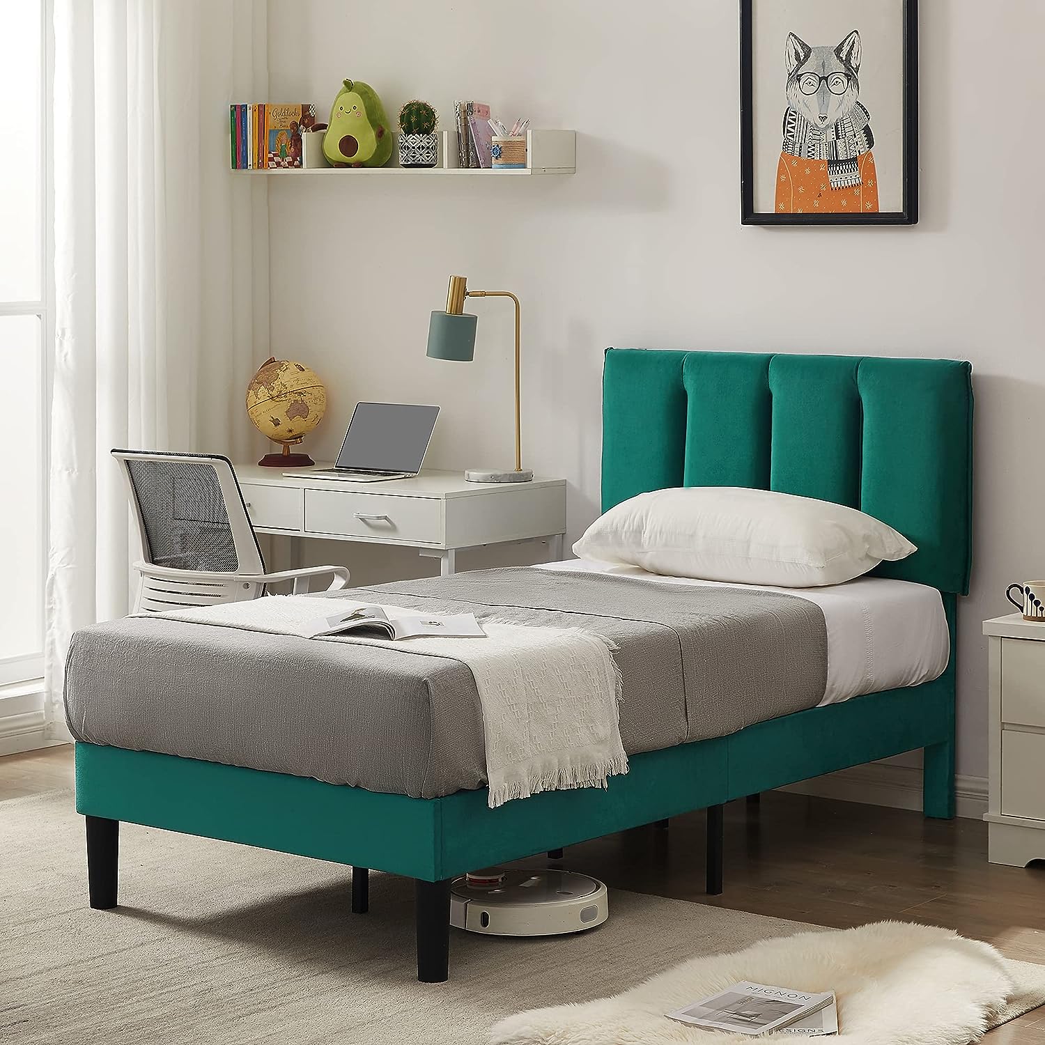 VECELO Modern Upholstered Platform Bedframe, Adjustable Headboard - VECELO