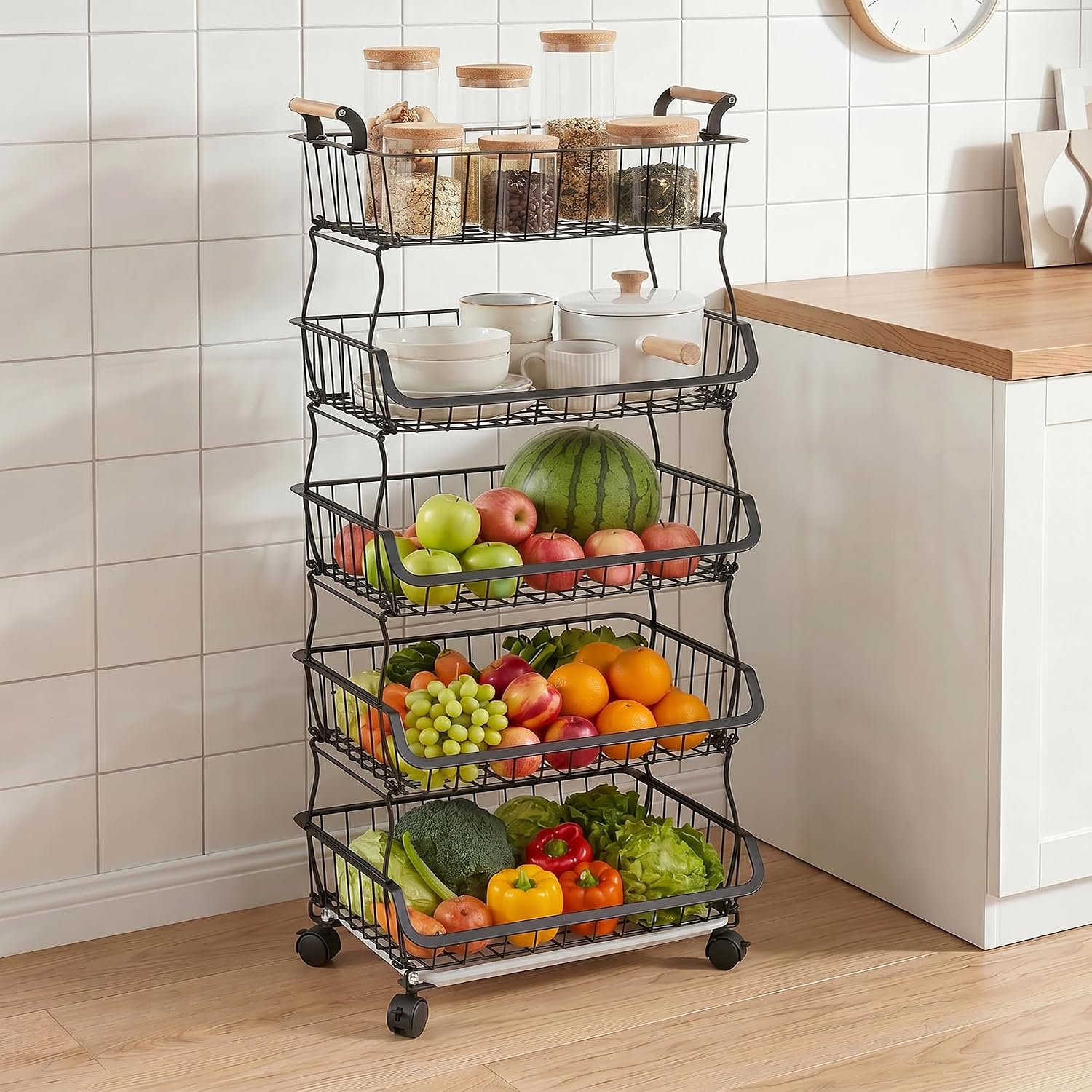 VECELO 3-Tier Fruit Basket with Wheels,
