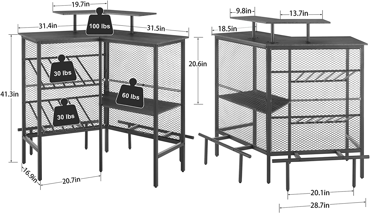 VECELO Bar Unit, 3 Tier Liquor Cabinet with Metal Mesh Front - VECELO