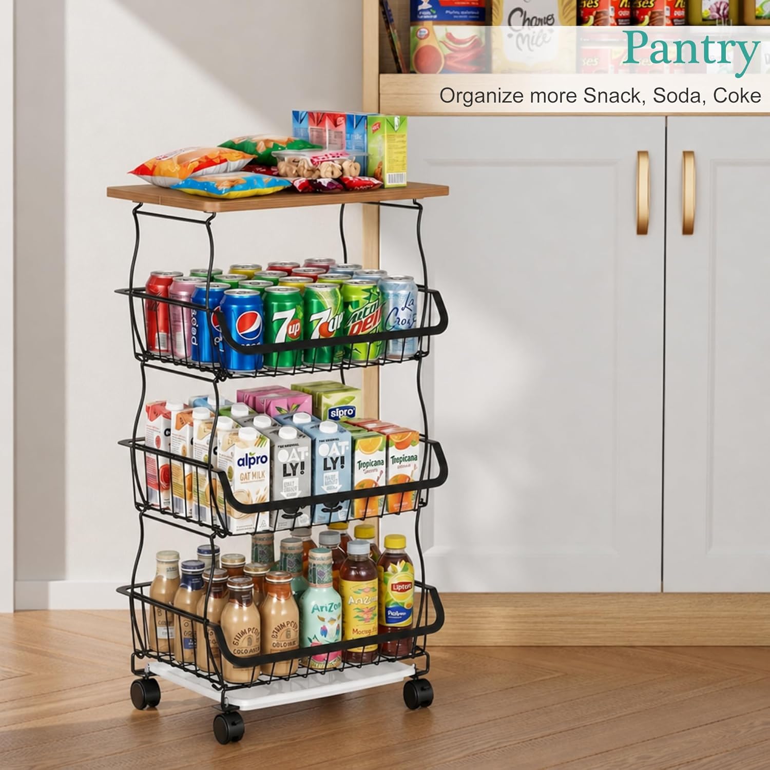 VECELO 4-Tier Fruit Basket with Wheels