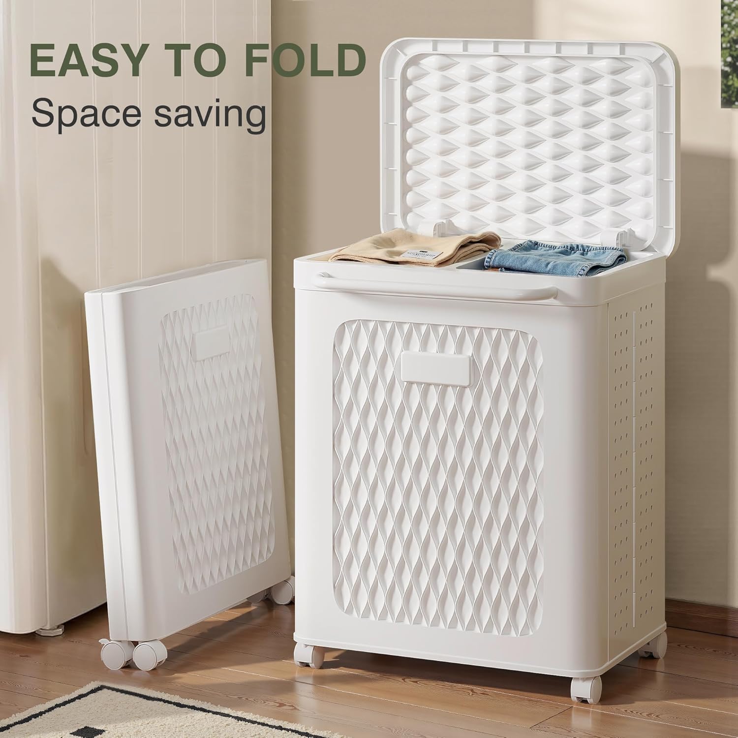 VECELO Rolling Laundry Hamper with Wheels and Lid