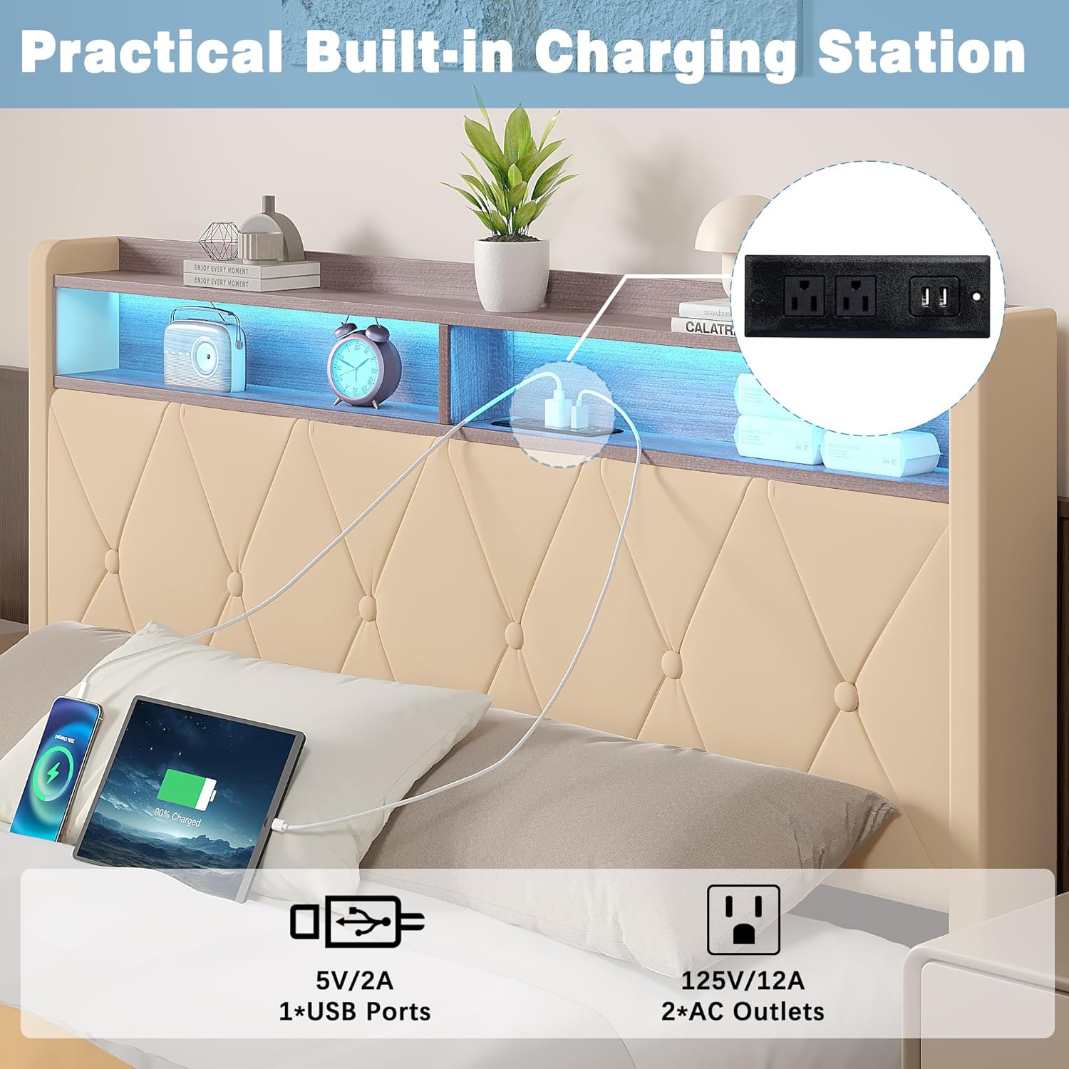 VECELO Velvet Queen Size Upholstered Bed Frame with Headboard