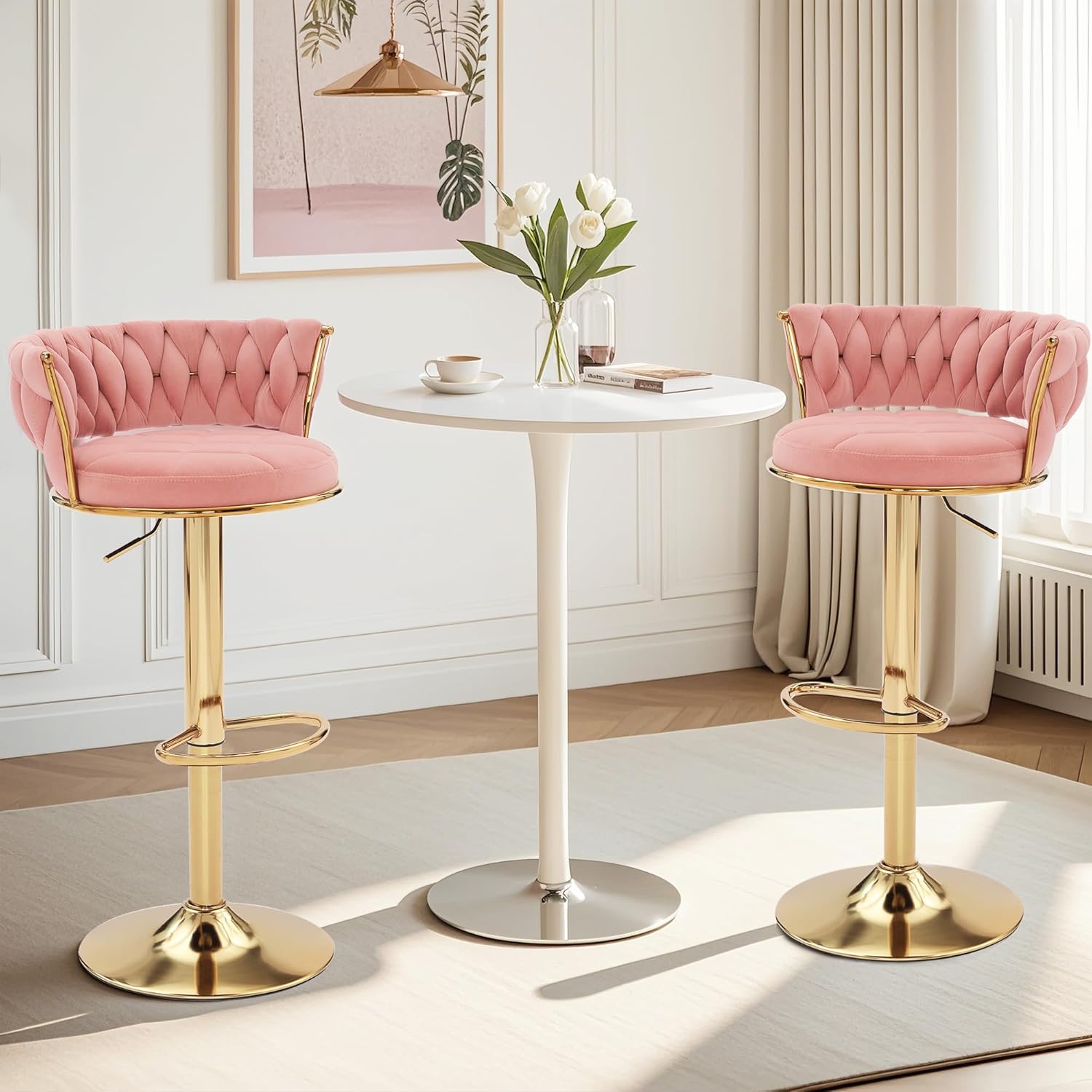 VECELO Bar Stools Set of 2, Adjustable Barstools Counter Height Stools with Back and Arm - VECELO