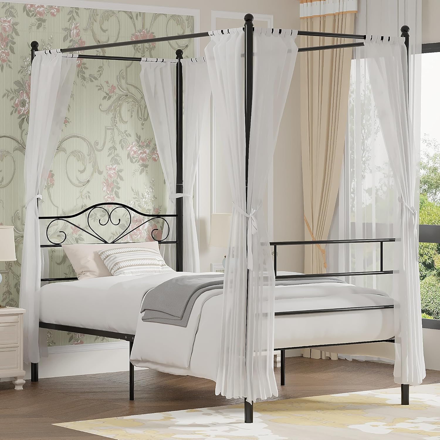 White twin canopy bed frame sales