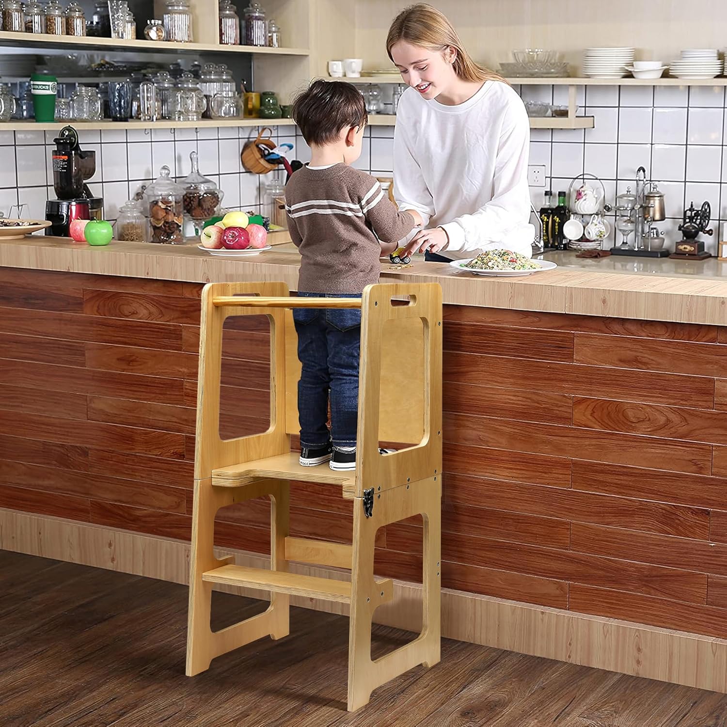 VECELO Foldable Toddler Tower Kitchen Helper Stool for Kids