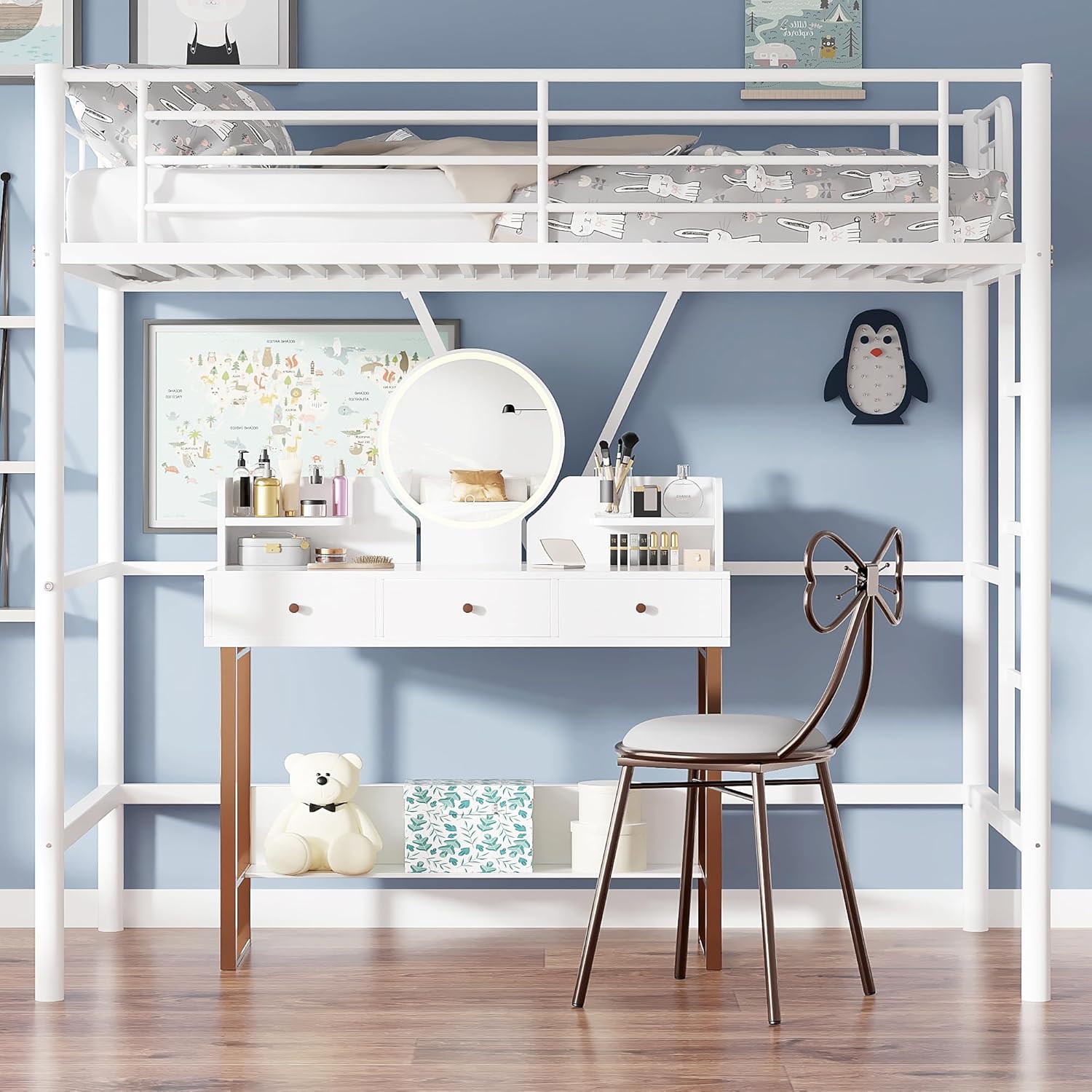 VECELO Metal Loft Bed Twin Size