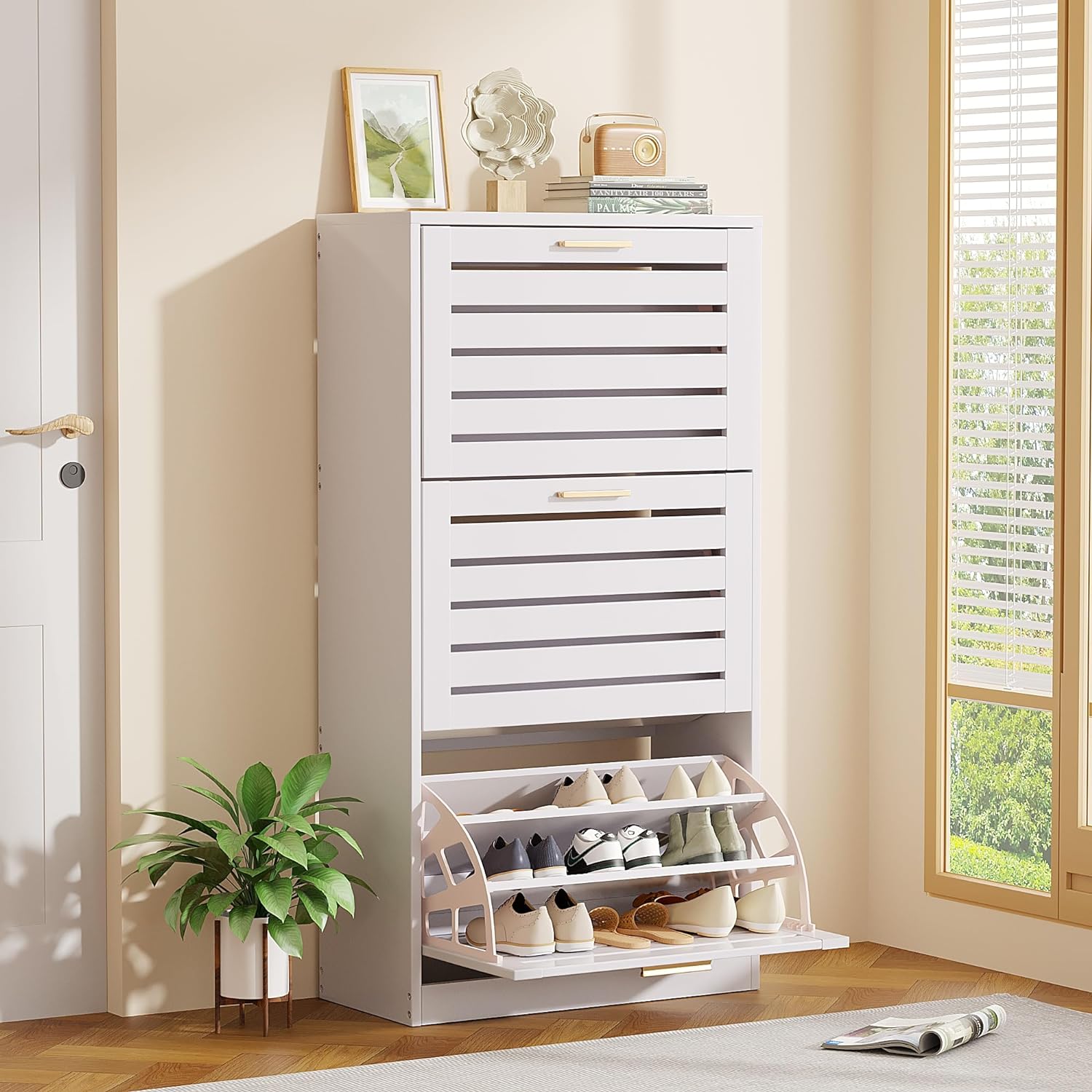 VECELO Shoe Cabinet Storage for Entryway with 3 Flip Drawers
