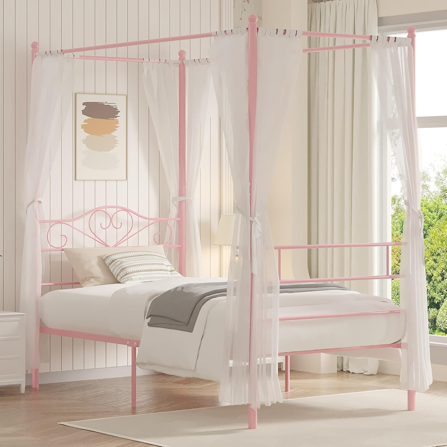 VECELO Twin Canopy Bed Frame with Headboard and Footboard