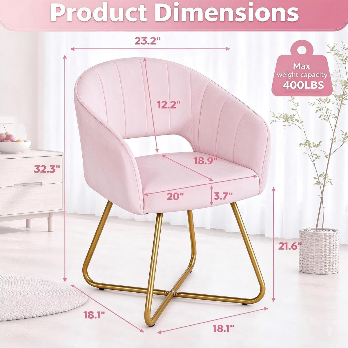 VECELO Large Wide Velvet Accent Chair Luxury Vanity Chair with Gold Legs
