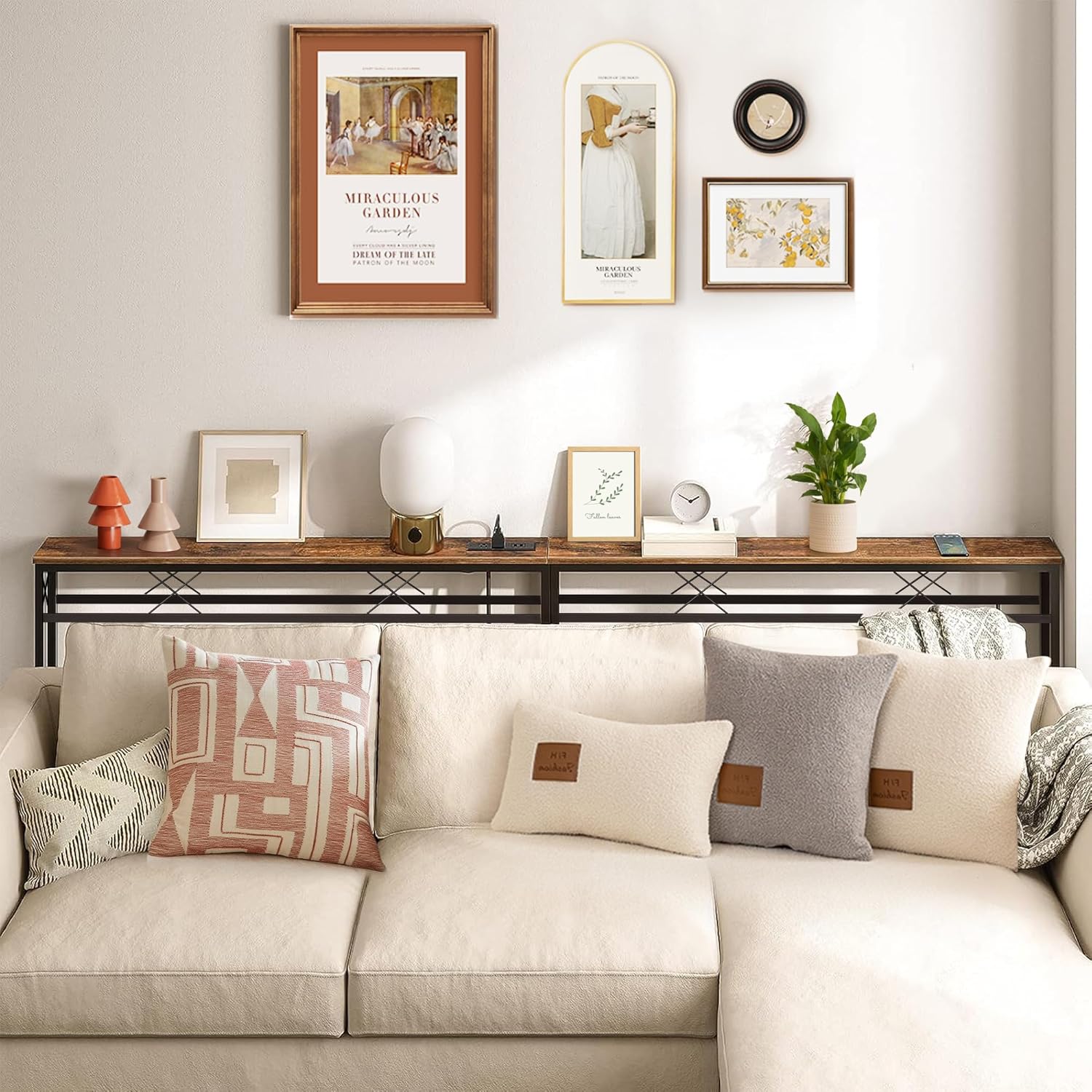 VECELO 11.8" Skinny Behind Sofa Console Table with Charging Station