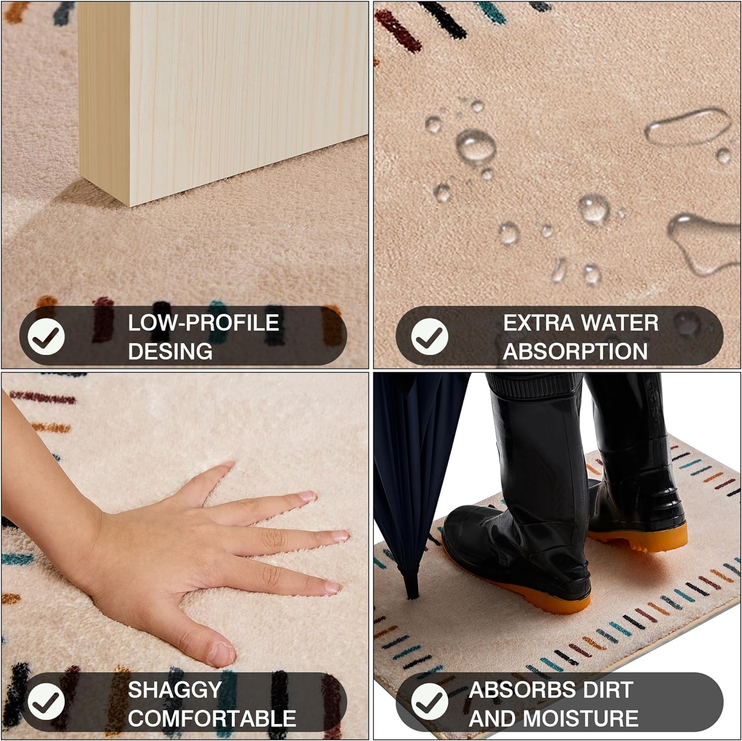 VECELO Outdoor Front Door Mat Outside Entrance, Low-Profile Welcome Mat