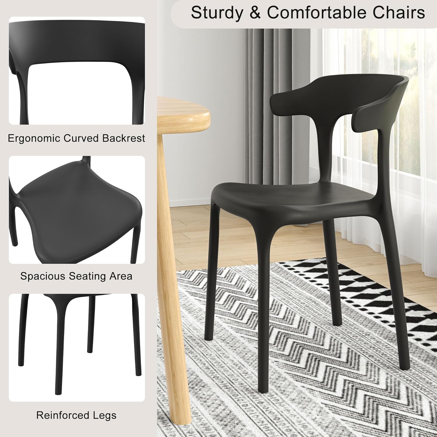 VECELO 4 Pack Plastic Stacking Chairs