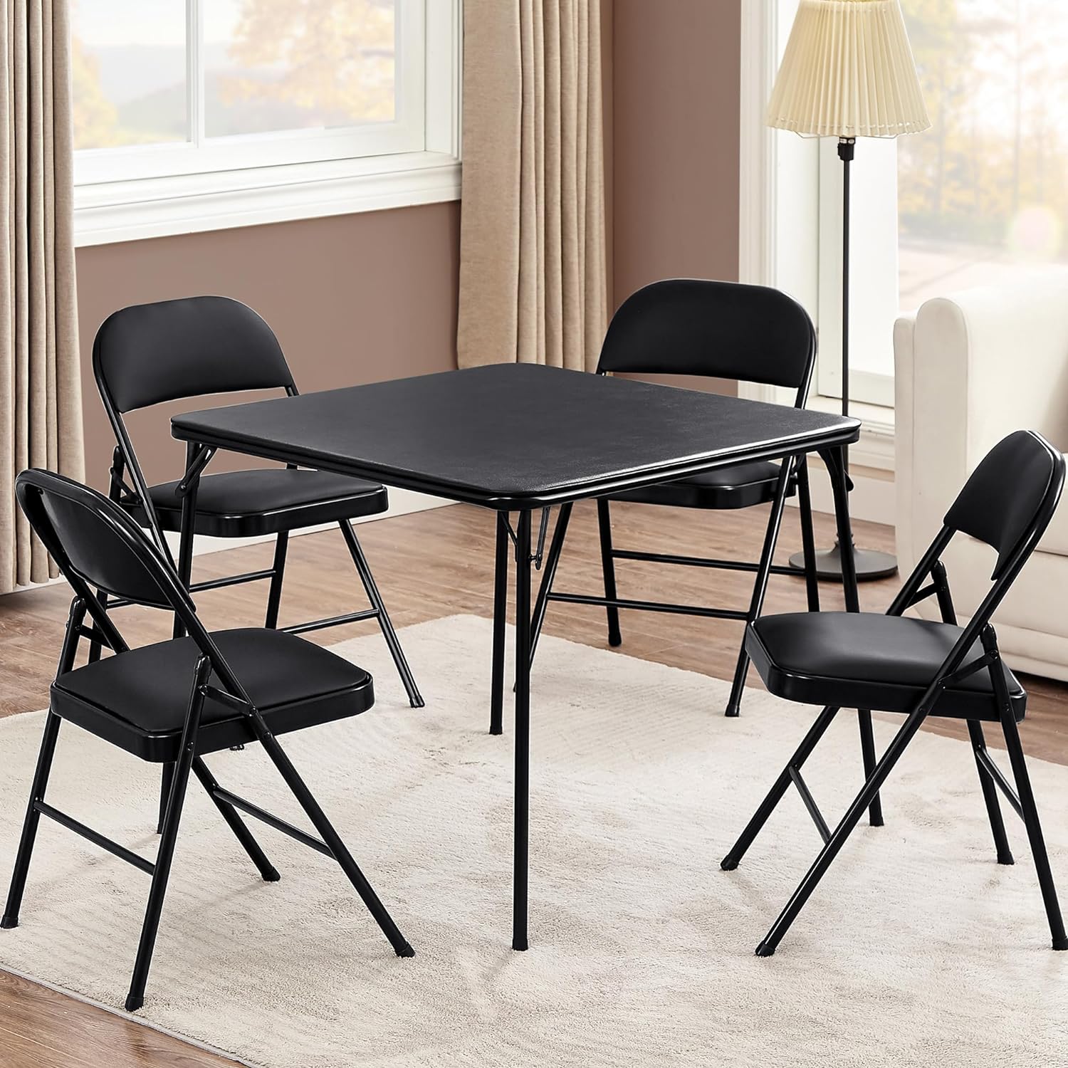 VECELO Portable Folding Card Table Square and Chair Sets with Collapsible Legs & Vinyl Upholstery (5 PCS)
