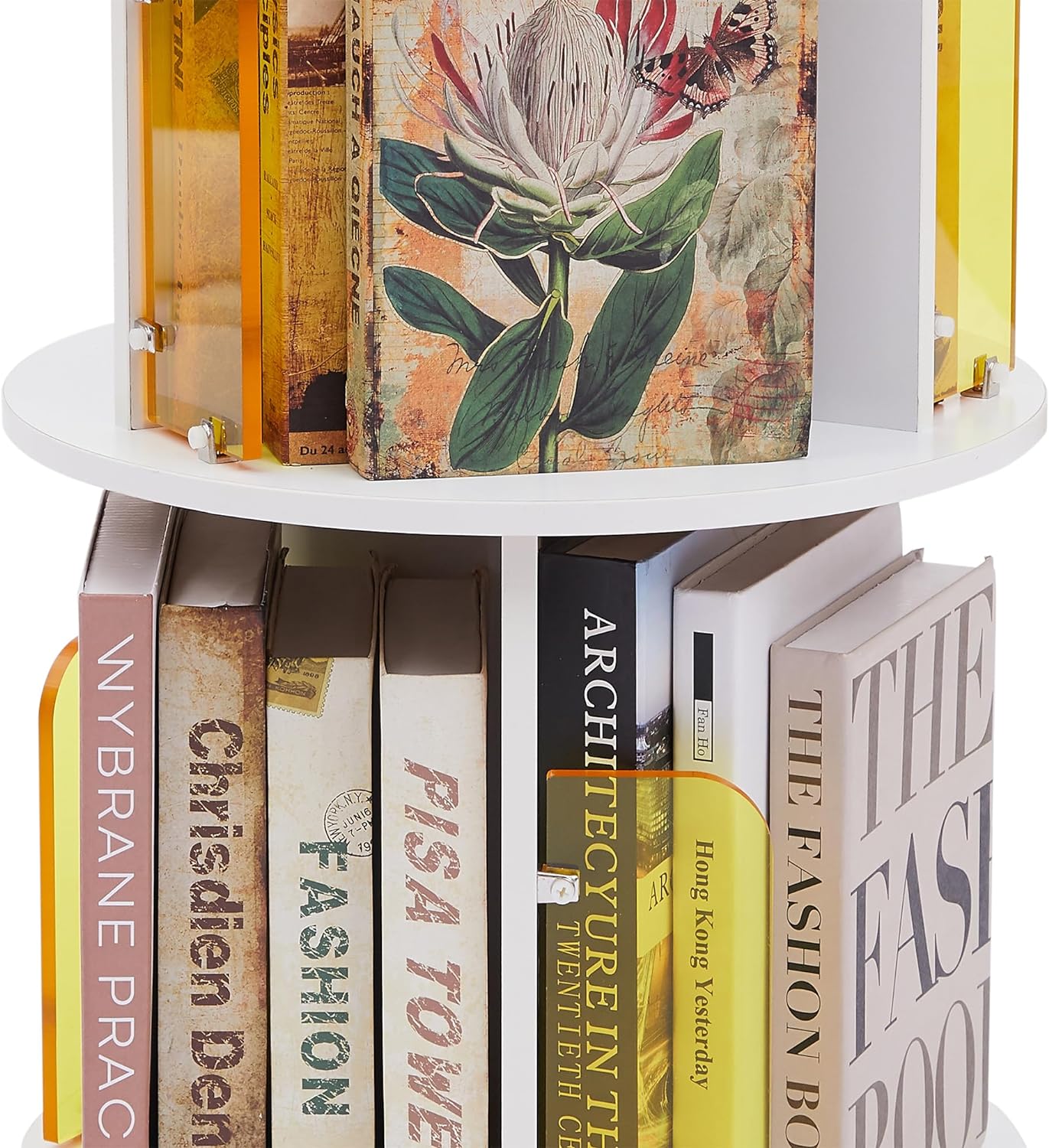 VECELO Rotating Bookshelf with Acrylic Display Window Partition