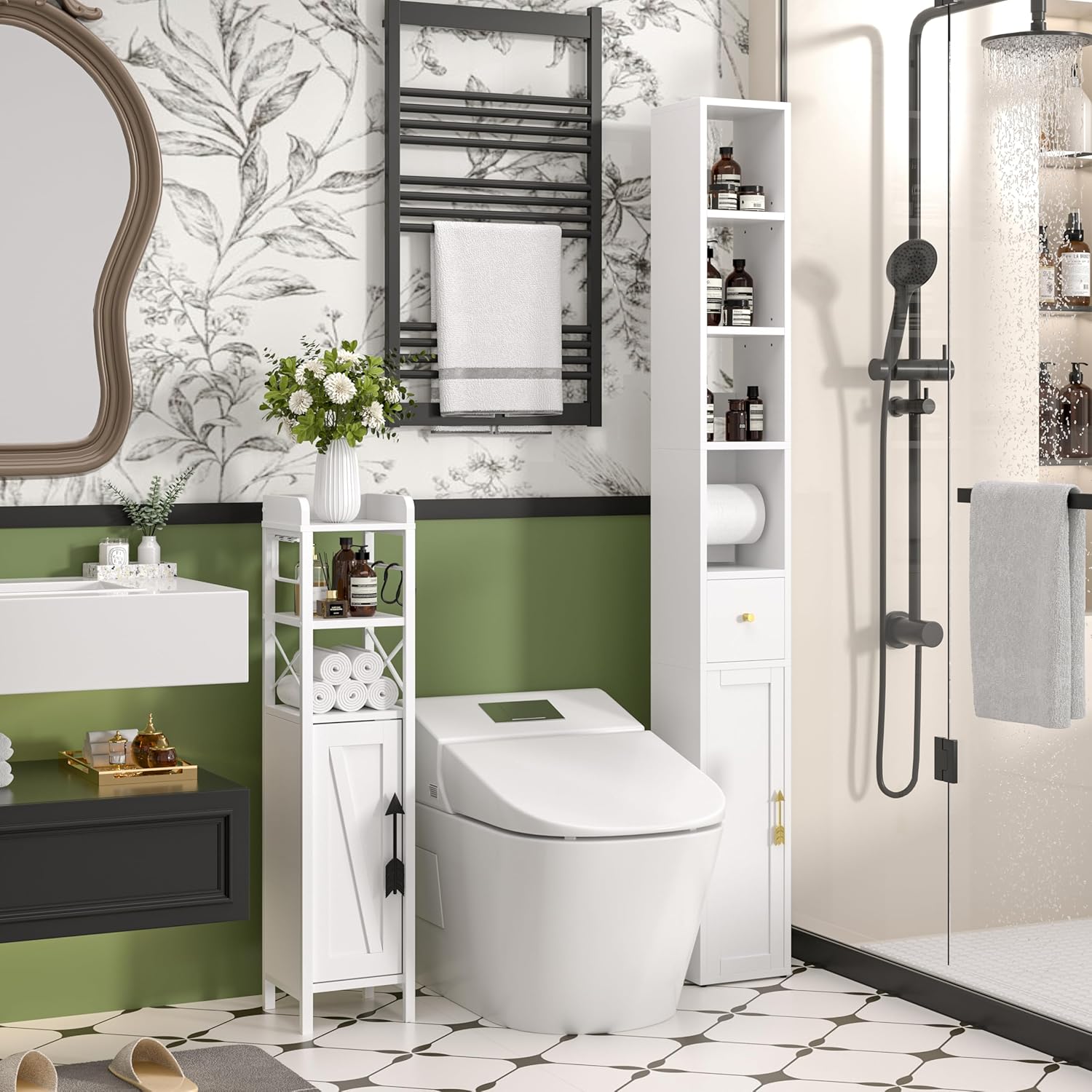 VECELO Tall Bathroom Cabinet with Adjustable Shelves