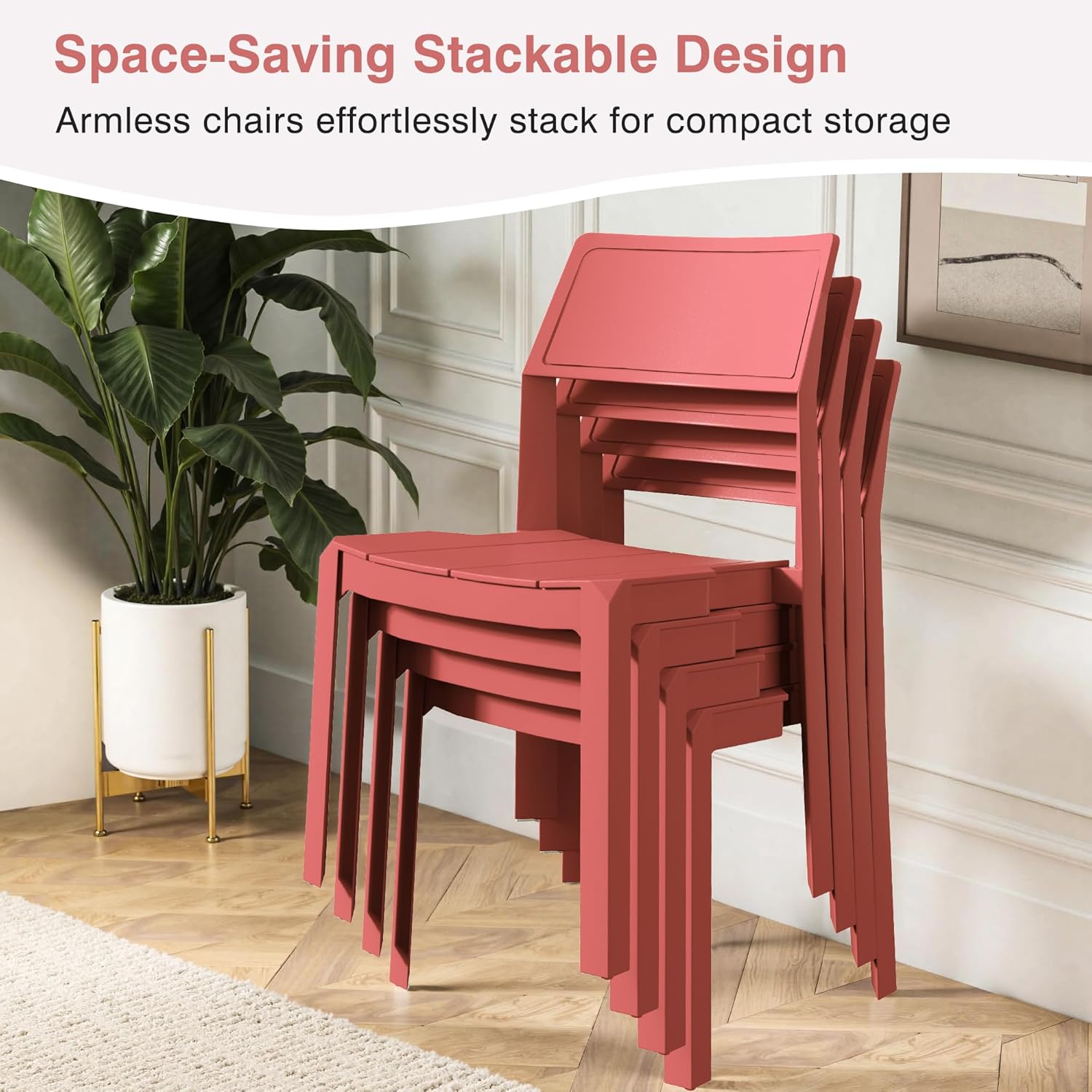 VECELO Dining Chairs Set of 4, Stackable Plastic Kitchen Chairs
