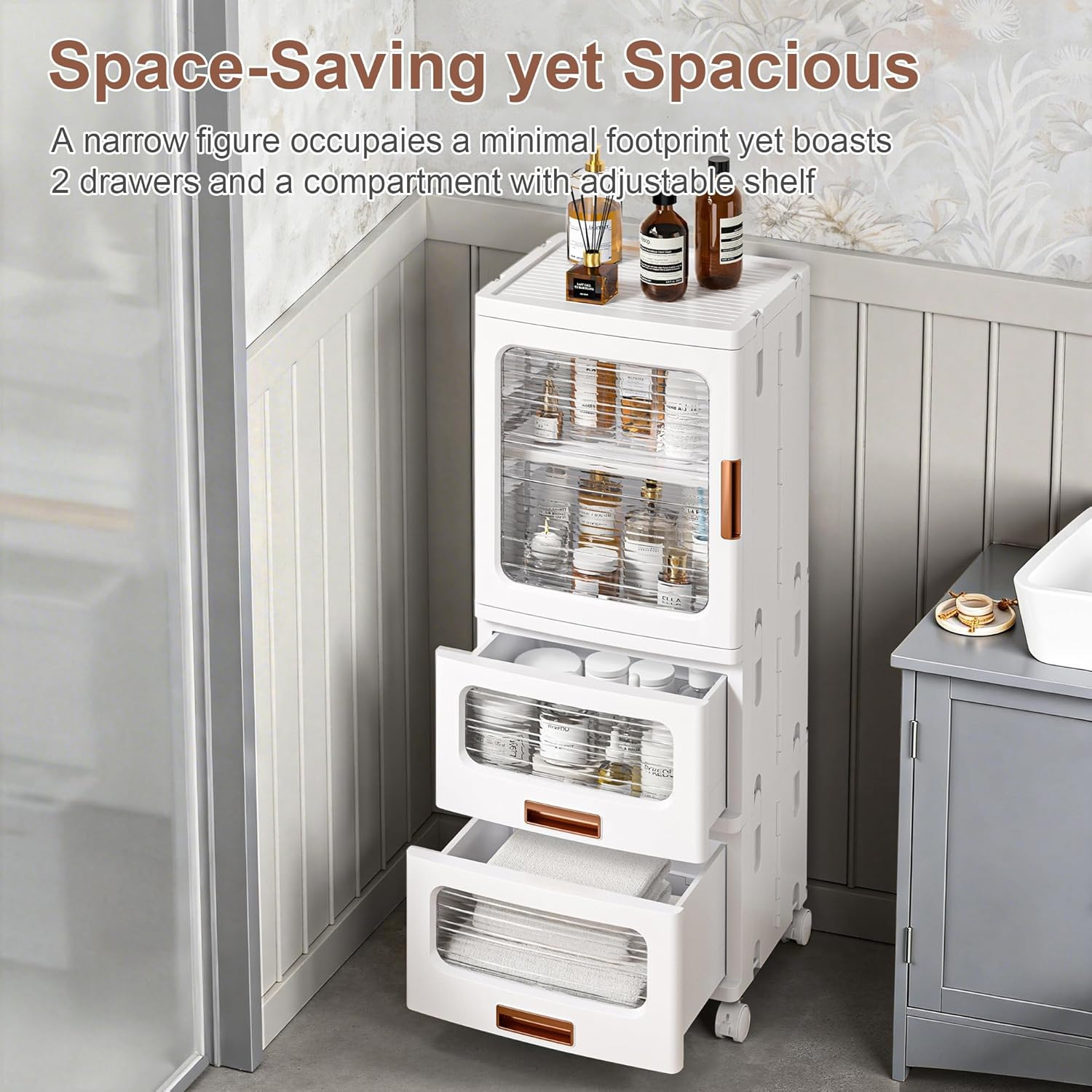 VECELO Narrow Bathroom Storage Cabinet with 2 Drawer