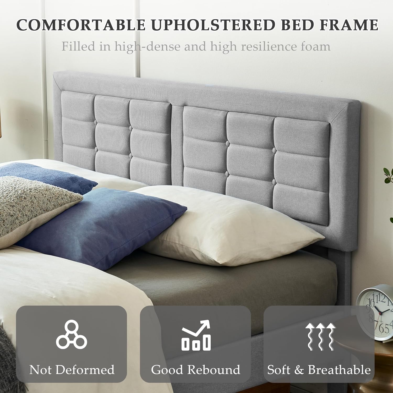 VECELO Upholstered Platform Bed Frame with Height Adjustable Headboard