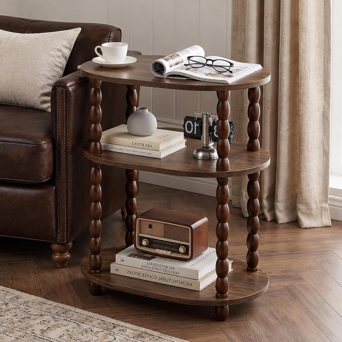 VECELO Oval Side Table 3-Tier Small End Table Night Stand Accent Table