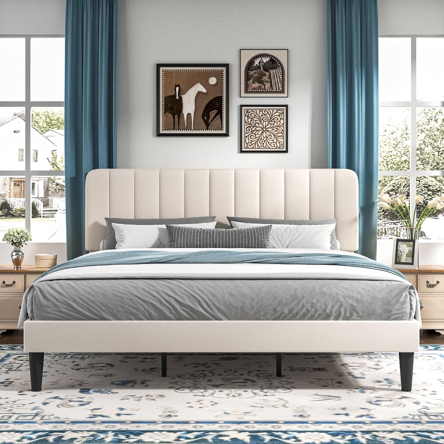 VECELO Upholstered Platform bedframe with Adjustable Headboard