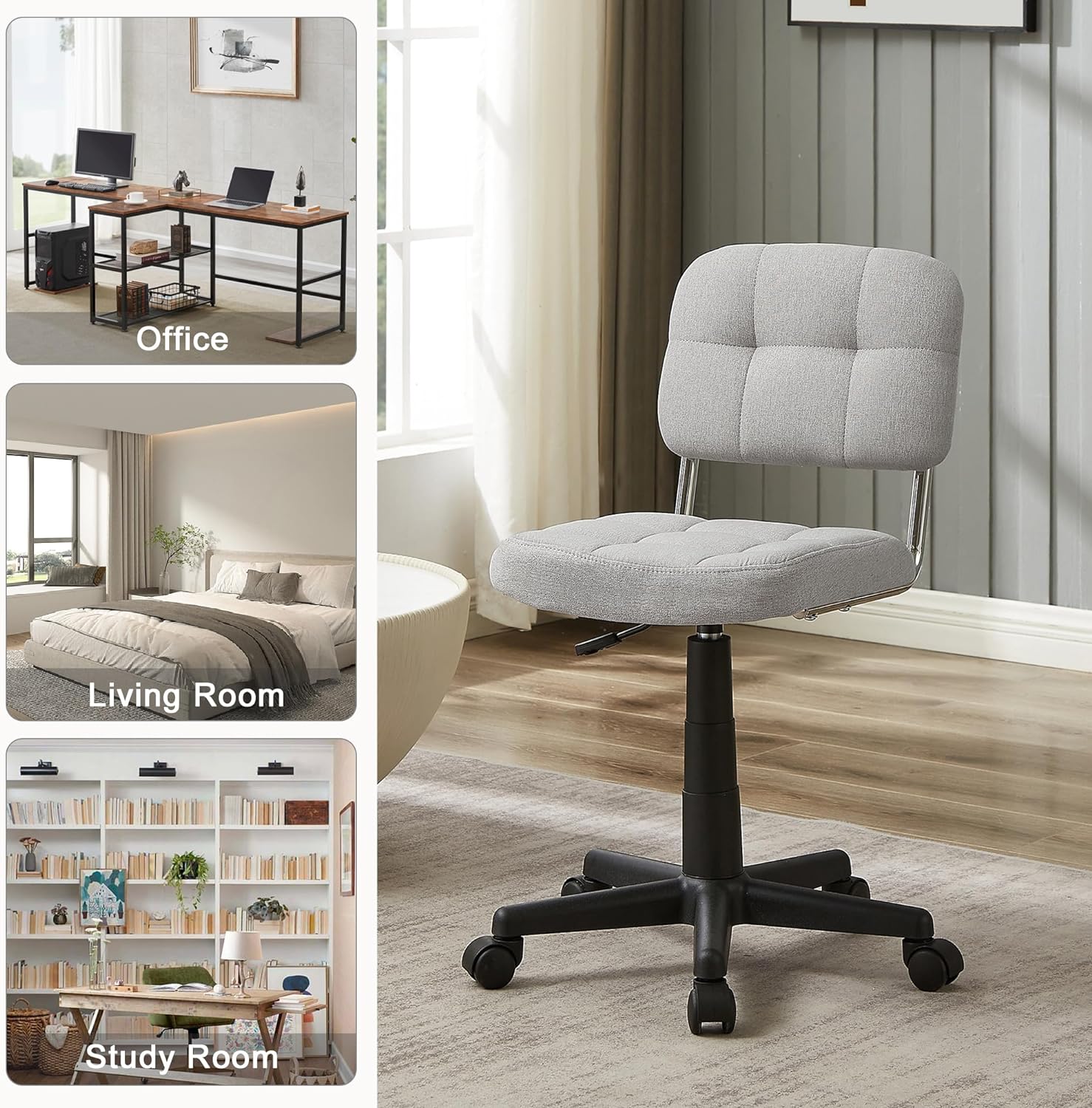 VECELO Modern Armless Home Office Desk Chair for Make Up/Bed Room/Small Space