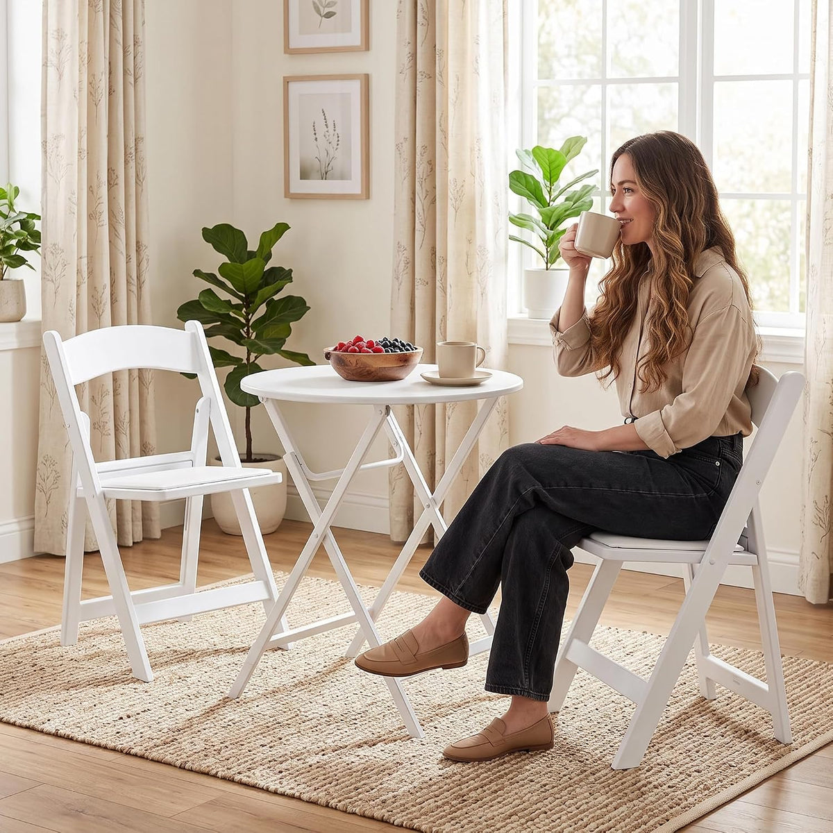 VECELO Folding Chair with Padded Seat Foldable Resin Dining Chairs for Indoor Outdoor Use