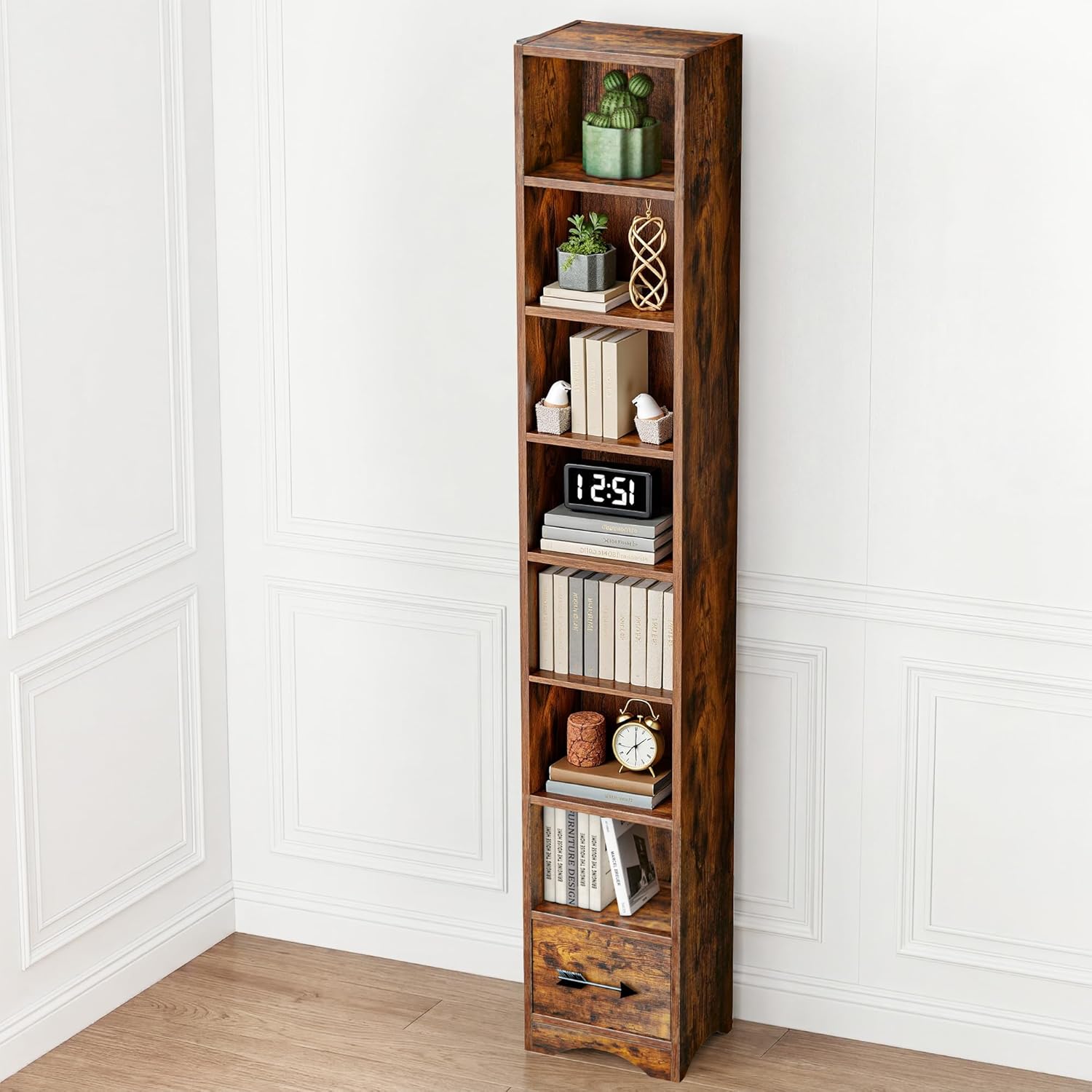 VECELO 8-Tier Tall Narrow Bookshelf